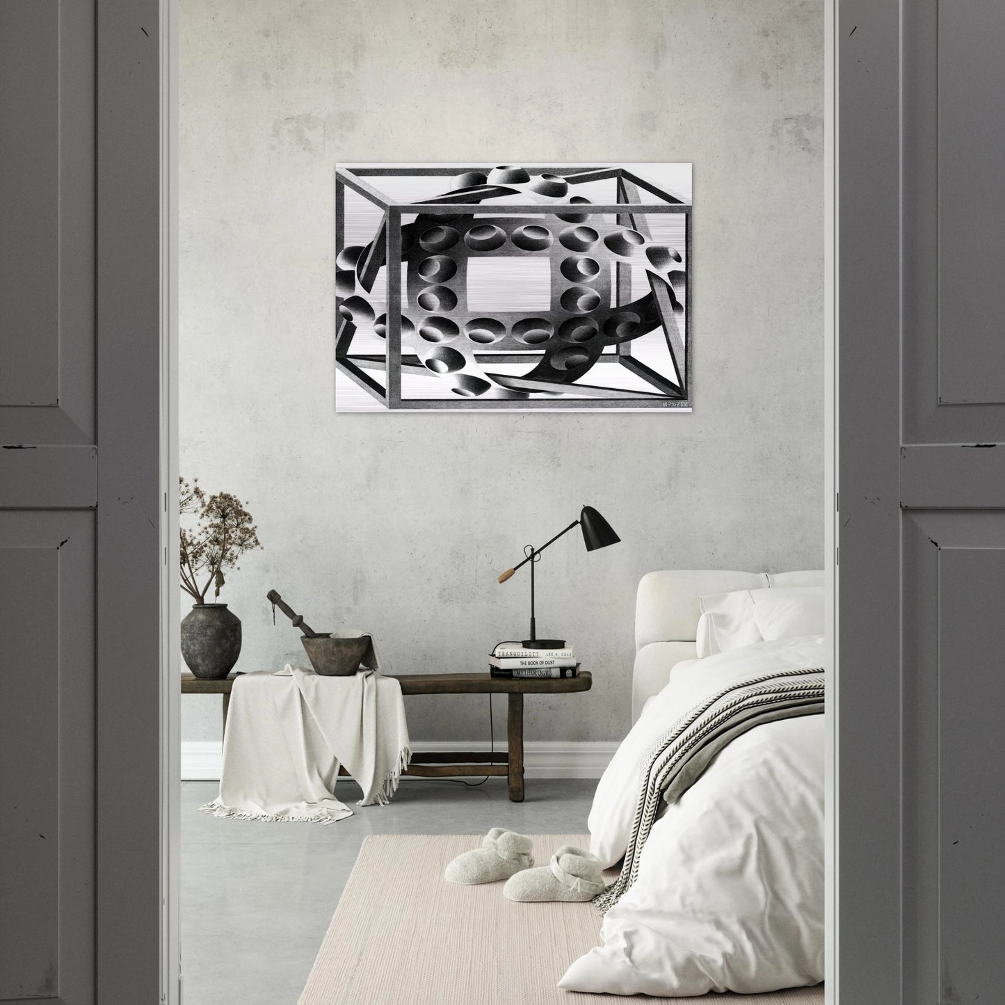 CUBE WITH MAGIC RIBBONS - MC Escher Brushed Aluminum Print - 70x100 cm / 28x40 inches | MC Escher Aluminum Print | MC Escher Prints