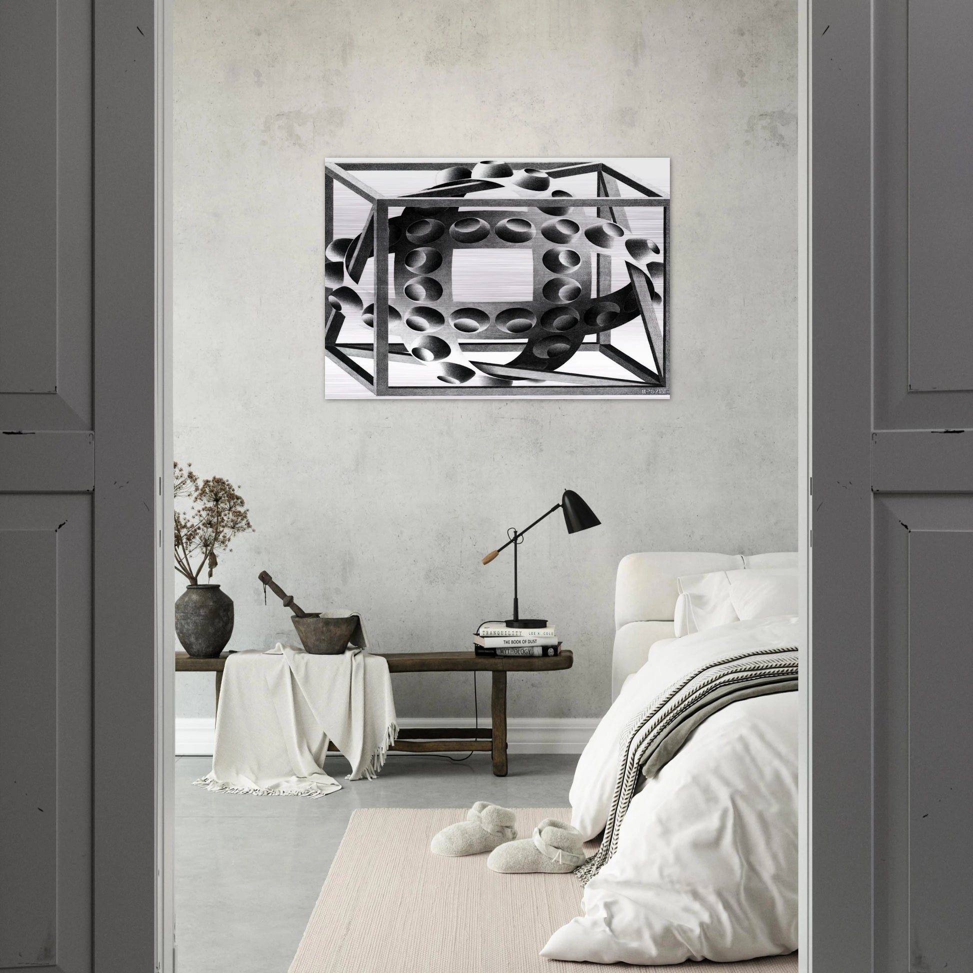 CUBE WITH MAGIC RIBBONS - MC Escher Brushed Aluminum Print - 70x100 cm / 28x40 inches | MC Escher Aluminum Print | MC Escher Prints