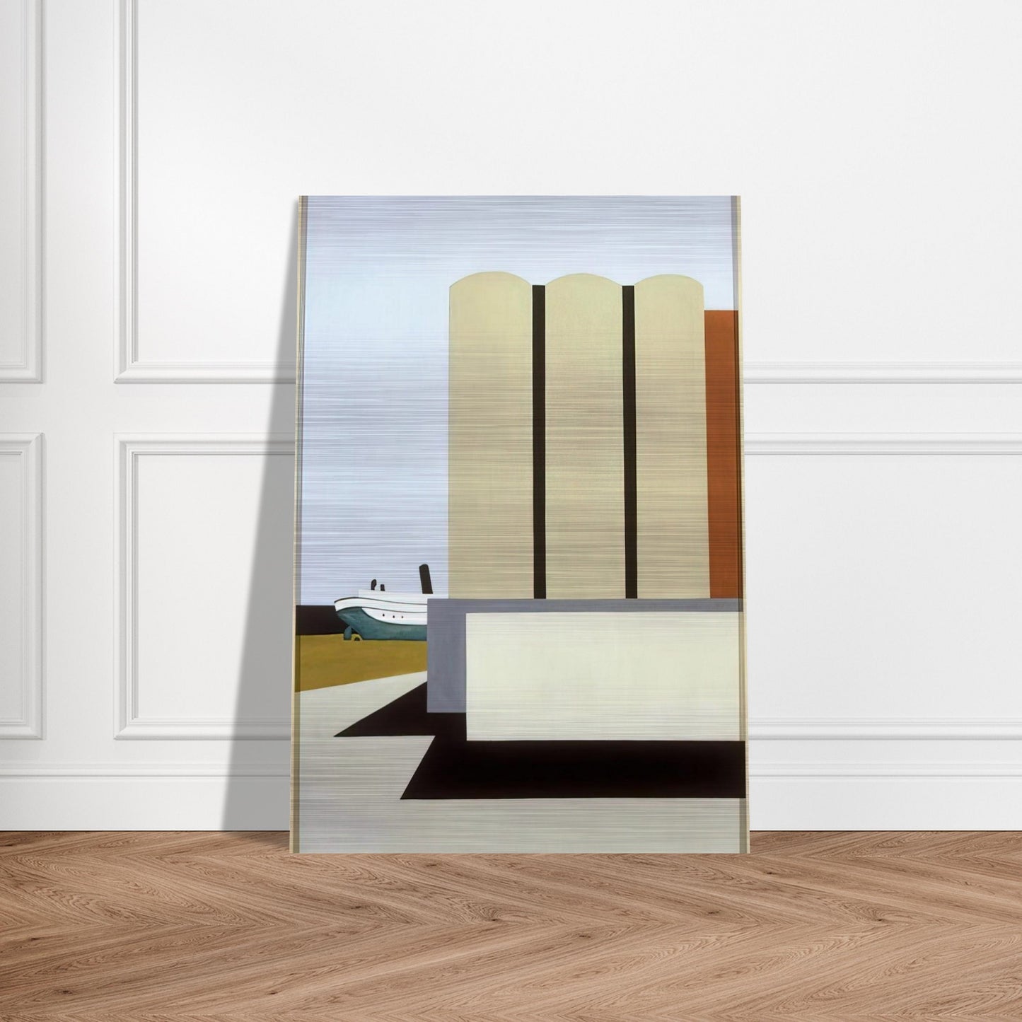 Boat and Grain Elevators No. 2 - 1942 - Ralston Crawford Brushed Aluminum Print - 70x100 cm / 28x40 inches | Ralston Crawford Aluminum Print | Ralston Crawford Prints