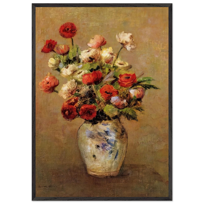 BOUQUET OF FLOWERS N3 - Odilon Redon 70x100 cm / 28x40 inches Framed Art Print – Black Wooden Frame