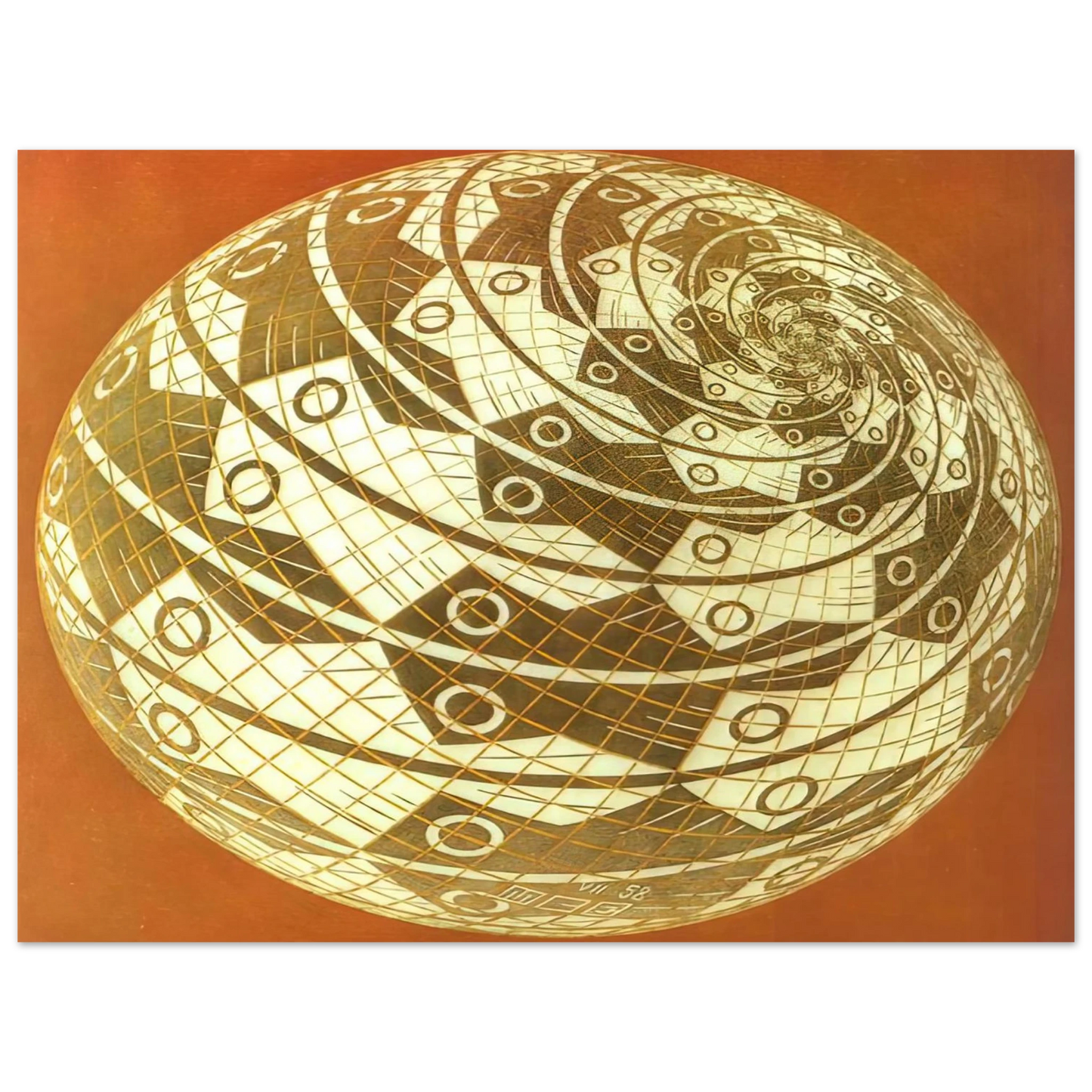 MC Escher - SPHERE SURFACE WITH FISHES COLOUR Wall Art - 30x40 cm / 12x16 inches - Fine Art Poster - -