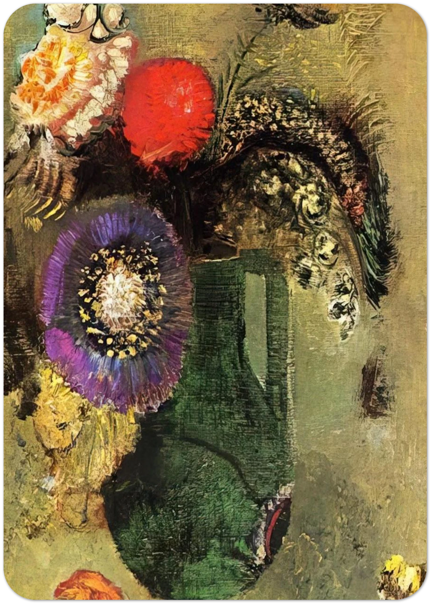 FLOWERS IN GREEN VASE WITH HANDLES By Odilon Redon Pack of 10 Post Cards | Odilon Redon Post Cards | A6 (10.5 x 14.8 cm) - 4.1 x 5.8 inches