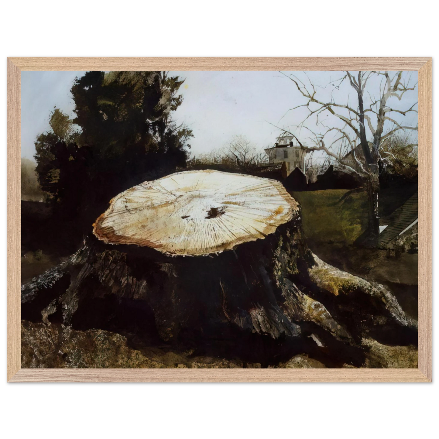 Andrew Wyeth - THE BIG OAK Wall Art - 21x29.7 cm / 8x12" - Premium Wooden Framed Poster With Fine Art Paper - White frame