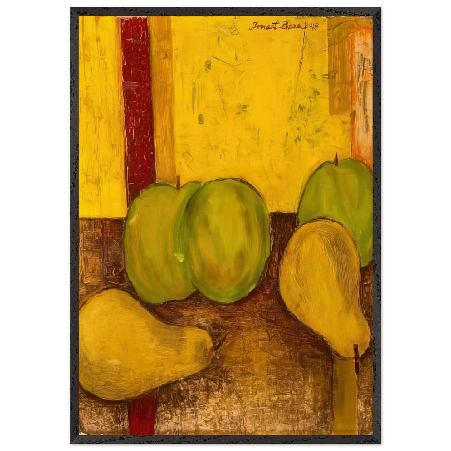 Still life with green apples and pears - 1948 - Forrest Bess Framed Art Print – Black Wooden Frame - Default Title - -Framed Art Print