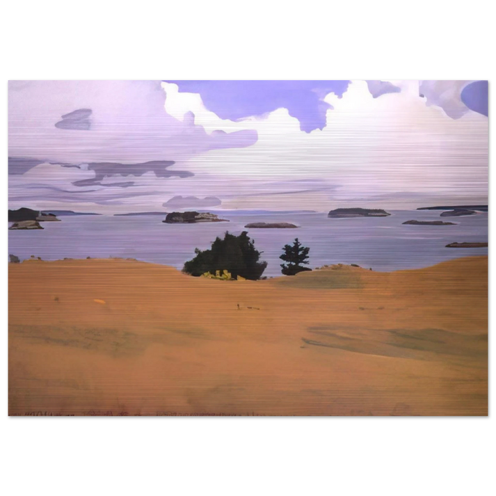 PENOBSCOT BAY WITH YELLOW FIELD 1968 - Fairfield Porter Brushed Aluminum Print - 70x100 cm / 28x40 inches | Fairfield Porter Aluminum Print | Fairfield Porter Prints