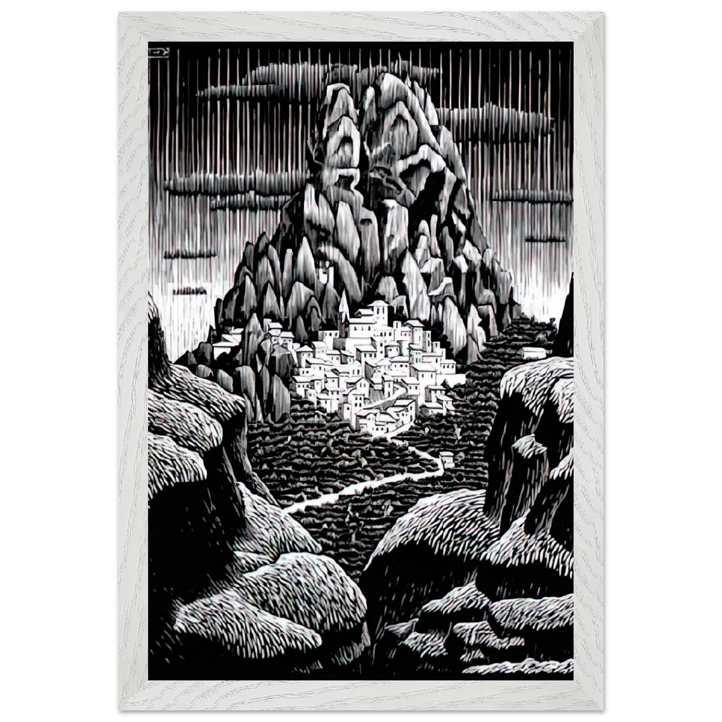 MC Escher - PENTEDATTIO CALABRIA JANUARY 1930 1930 Wall Art - 21x29.7 cm / 8x12" - Premium Wooden Framed Poster With Fine Art Paper - Wood frame