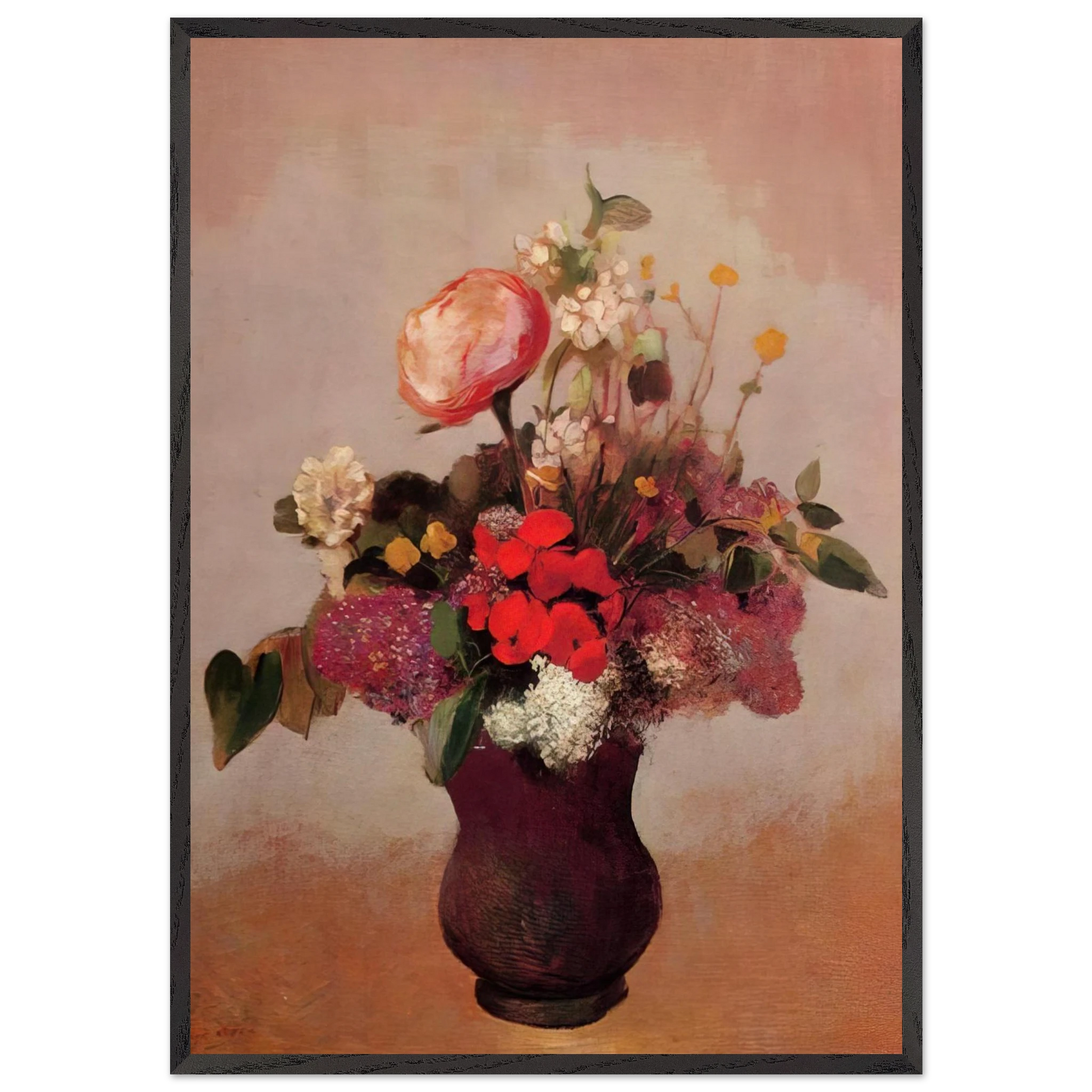 FLOWERS IN AA BROWN VASE - Odilon Redon Framed Art Print – Black Wooden Frame - Default Title - -Framed Art Print