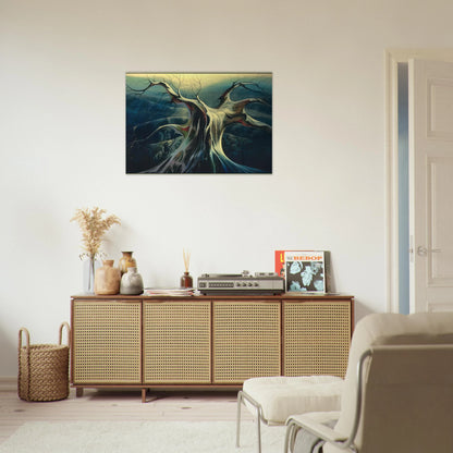 Moonlit Tree Trunk - Eyvind Earle Brushed Aluminum Print - 70x100 cm / 28x40 inches | Eyvind Earle Aluminum Print | Eyvind Earle Prints