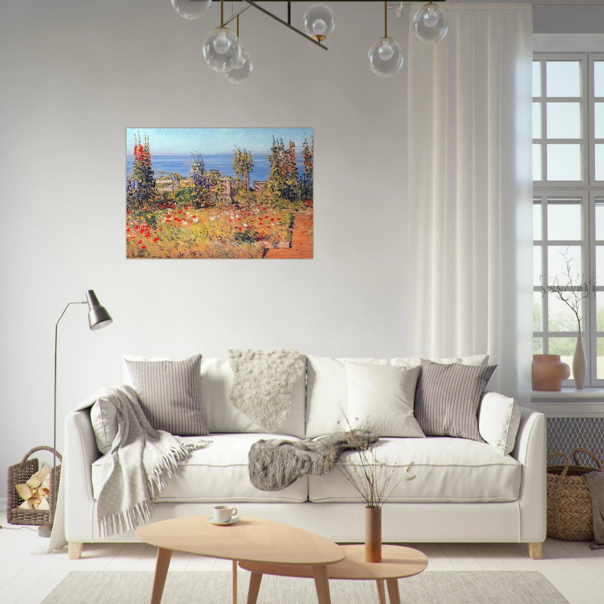 Hollyhocks, Isles of Shoals - Childe Hassam Brushed Aluminum Print - 70x100 cm / 28x40 inches | Childe Hassam Aluminum Print | Childe Hassam Prints