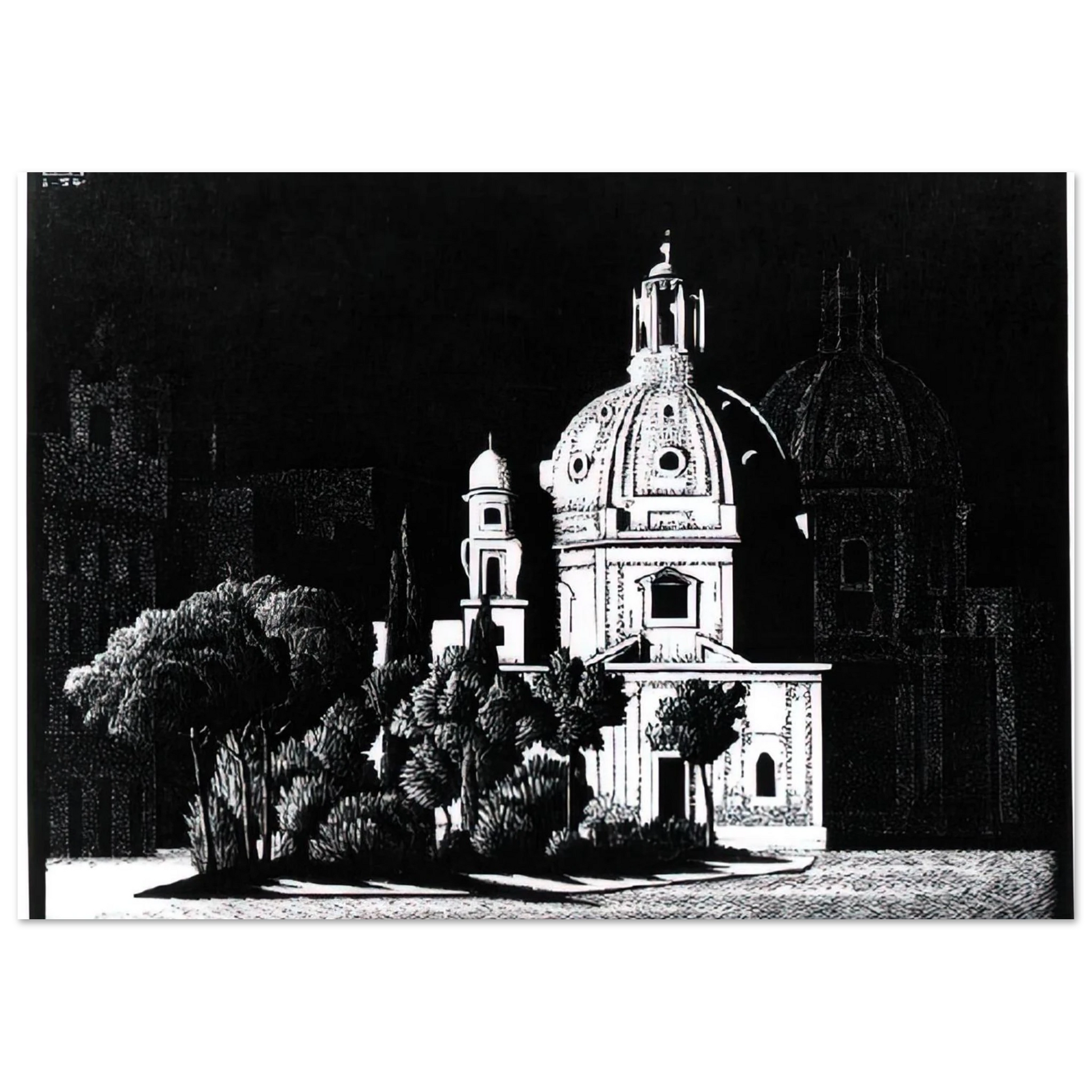 MC Escher - NOCTURNAL ROME 1 Wall Art - 60x80 cm / 24x32 inches - Premium Wooden Framed Poster With Fine Art Paper - White frame