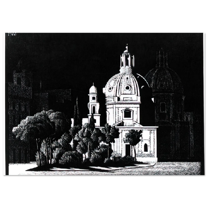 MC Escher - NOCTURNAL ROME 1 Wall Art - 60x80 cm / 24x32 inches - Premium Wooden Framed Poster With Fine Art Paper - White frame