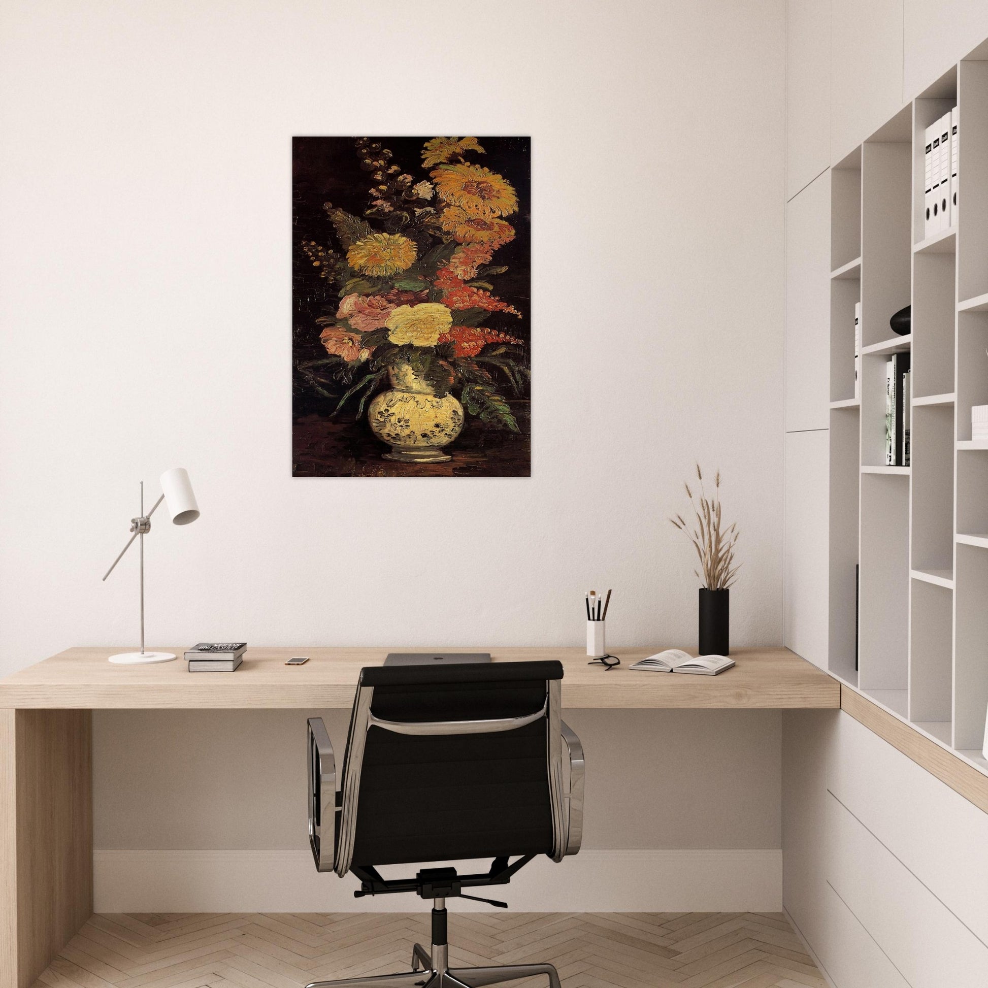 Vase with Asters, Salvia and Other Flowers - Vincent van Gogh Brushed Aluminum Print - 70x100 cm / 28x40 inches | Vincent van Gogh Aluminum Print | Vincent van Gogh Prints