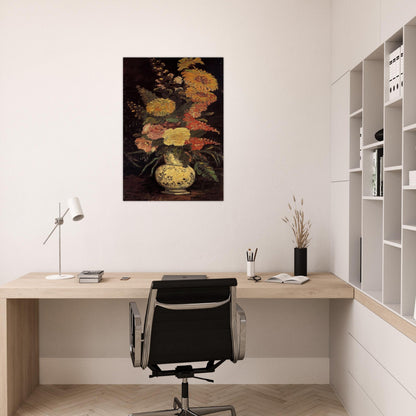 Vase with Asters, Salvia and Other Flowers - Vincent van Gogh Brushed Aluminum Print - 70x100 cm / 28x40 inches | Vincent van Gogh Aluminum Print | Vincent van Gogh Prints