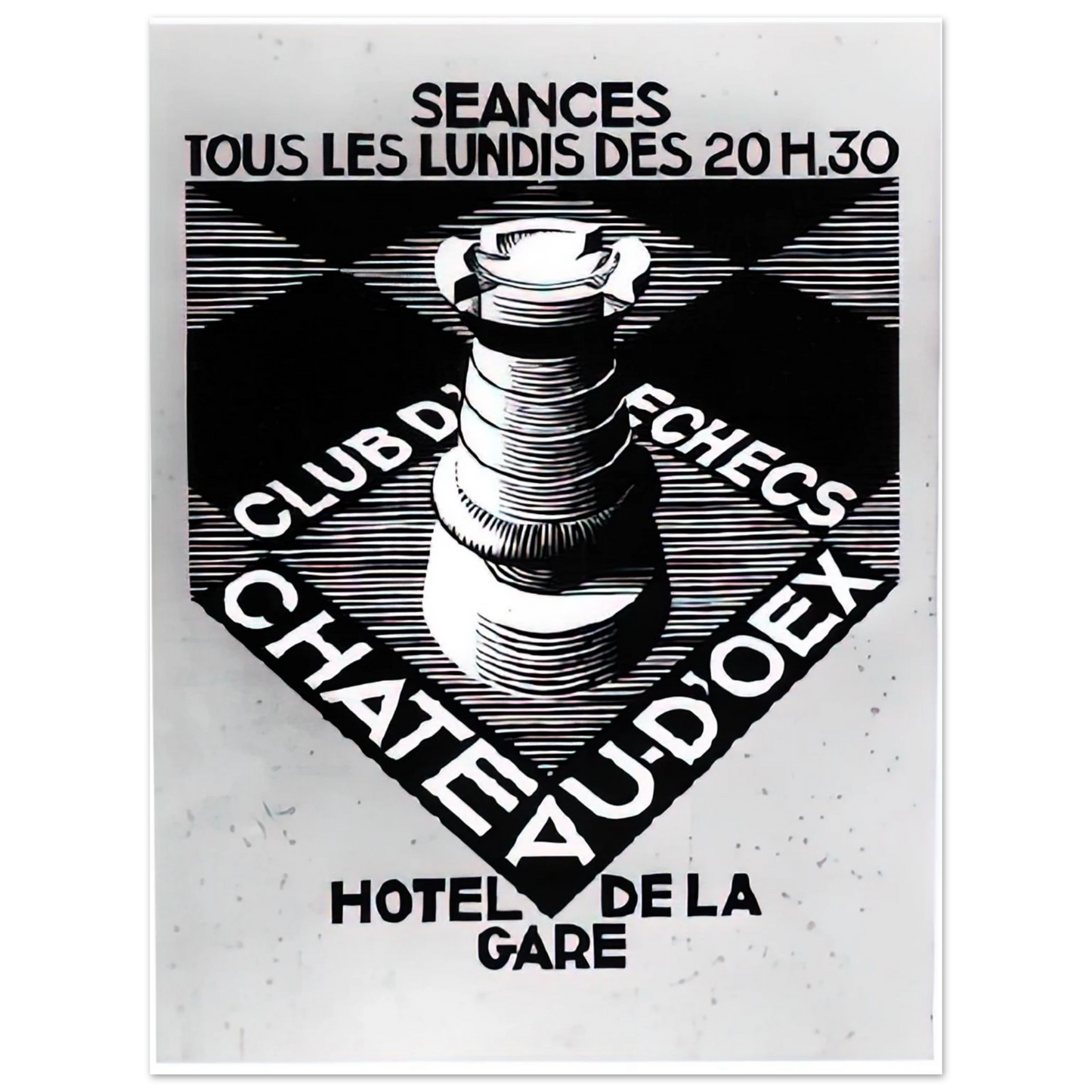 MC Escher - ADVERTISEMENT CHESS CLUB CHATEAU DOEX JULY 1936 1936 Wall Art - 21x29.7 cm / 8x12" - Fine Art Poster - -