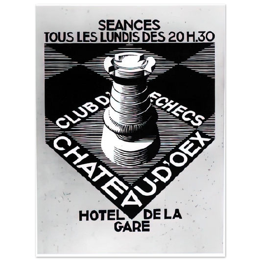 MC Escher - ADVERTISEMENT CHESS CLUB CHATEAU DOEX JULY 1936 1936 Wall Art - 21x29.7 cm / 8x12" - Fine Art Poster - -