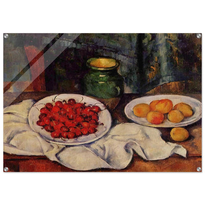Still Life with a Plate of Cherries - Paul Cézanne Acrylic Print - 70x100 cm / 28x40″ inches | Paul Cézanne Wall Art | Paul Cézanne Prints