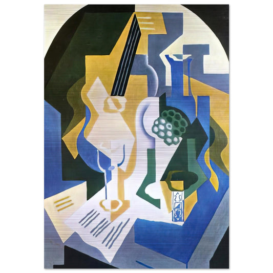 STILL LIFE WITH FRUIT BOWL AND MANDOLIN 1919 - Juan Gris Brushed Aluminum Print - 70x100 cm / 28x40 inches | Juan Gris Aluminum Print | Juan Gris Prints