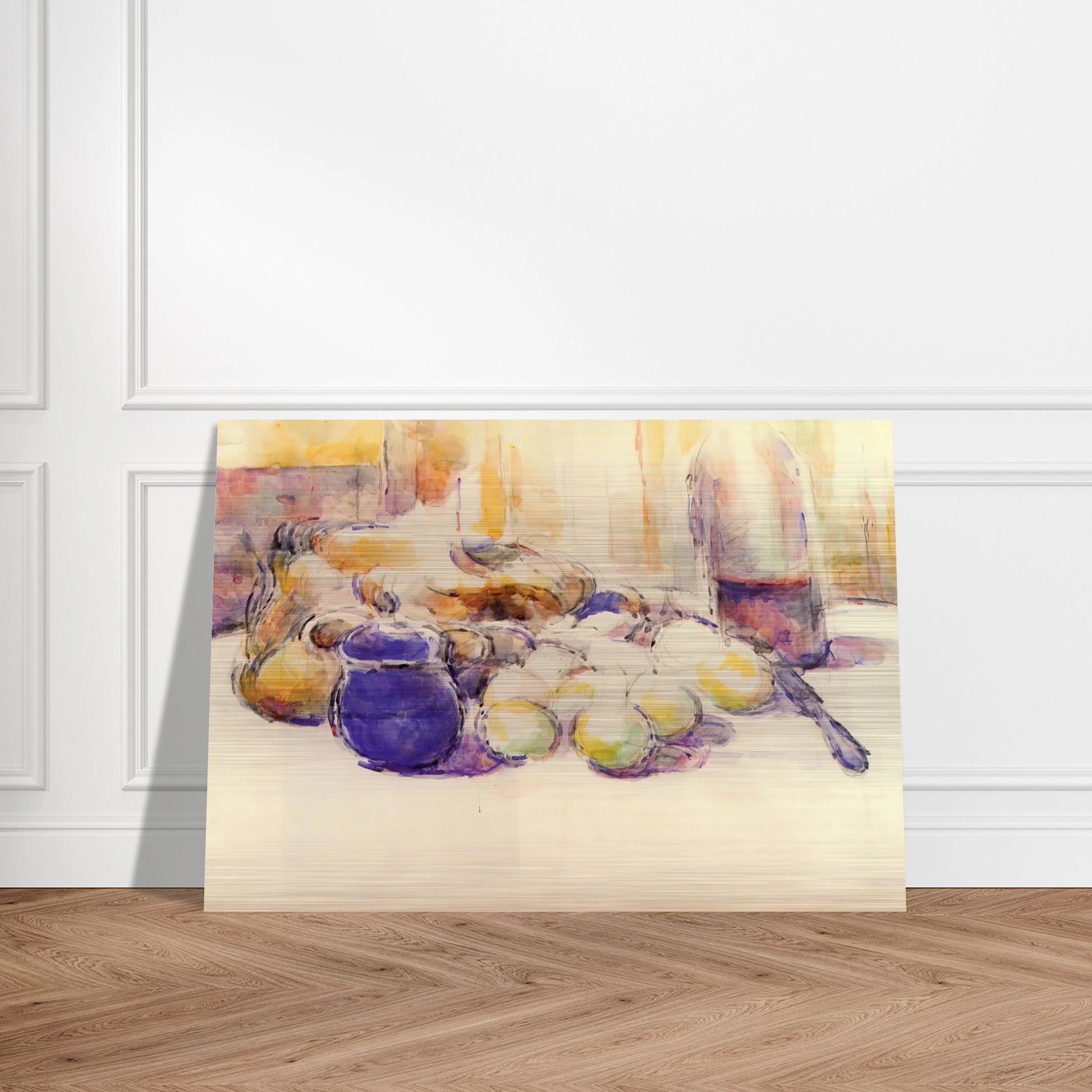 Blue Pot and Bottle of Wine - Paul Cézanne Brushed Aluminum Print - 70x100 cm / 28x40 inches | Paul Cézanne Aluminum Print | Paul Cézanne Prints