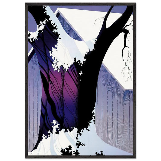 Violet Tree and Barn - Eyvind Earle 70x100 cm / 28x40 inches Framed Art Print – Black Wooden Frame