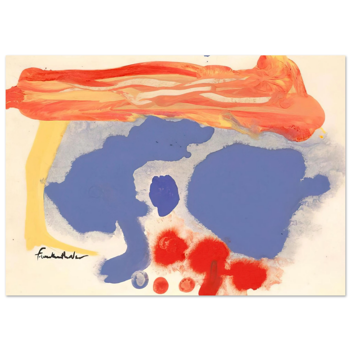 Helen Frankenthaler - Summerscene, Provincetown - 1961 Wall art - 28x43  cm / XL (11x17 inches) - Premium Wooden Framed Poster With Fine Art Paper - Wood frame