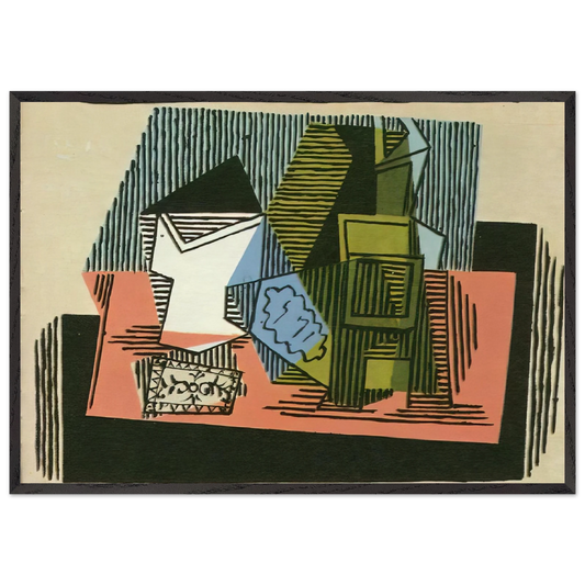 Glass bottle packet of tobacco - Pablo Picasso Framed Art Print – Black Wooden Frame - Default Title - -Framed Art Print
