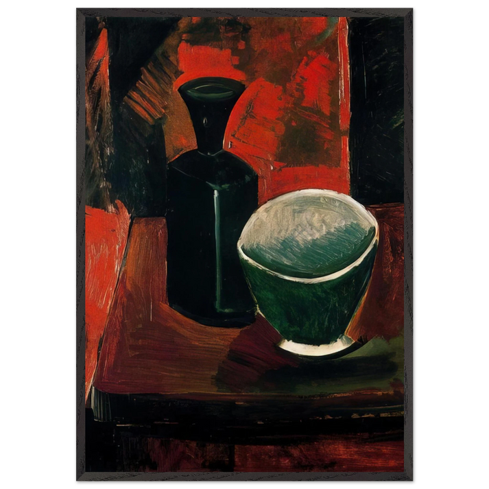 Green Pan and Black Bottle - 1908 - Pablo Picasso 70x100 cm / 28x40 inches Framed Art Print – Black Wooden Frame