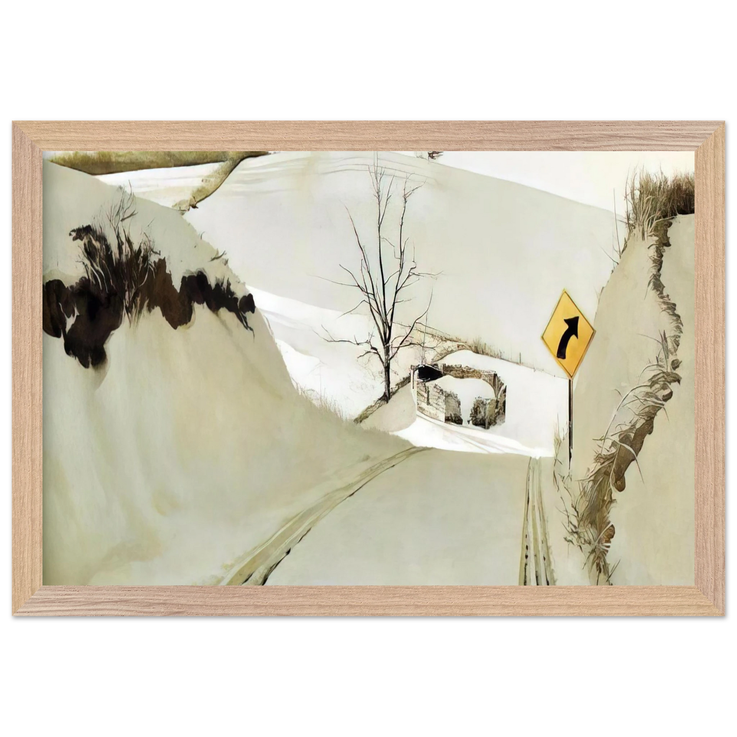 Andrew Wyeth - RING ROAD Wall Art - 60x80 cm / 24x32 inches - Premium Wooden Framed Poster With Fine Art Paper - Black frame