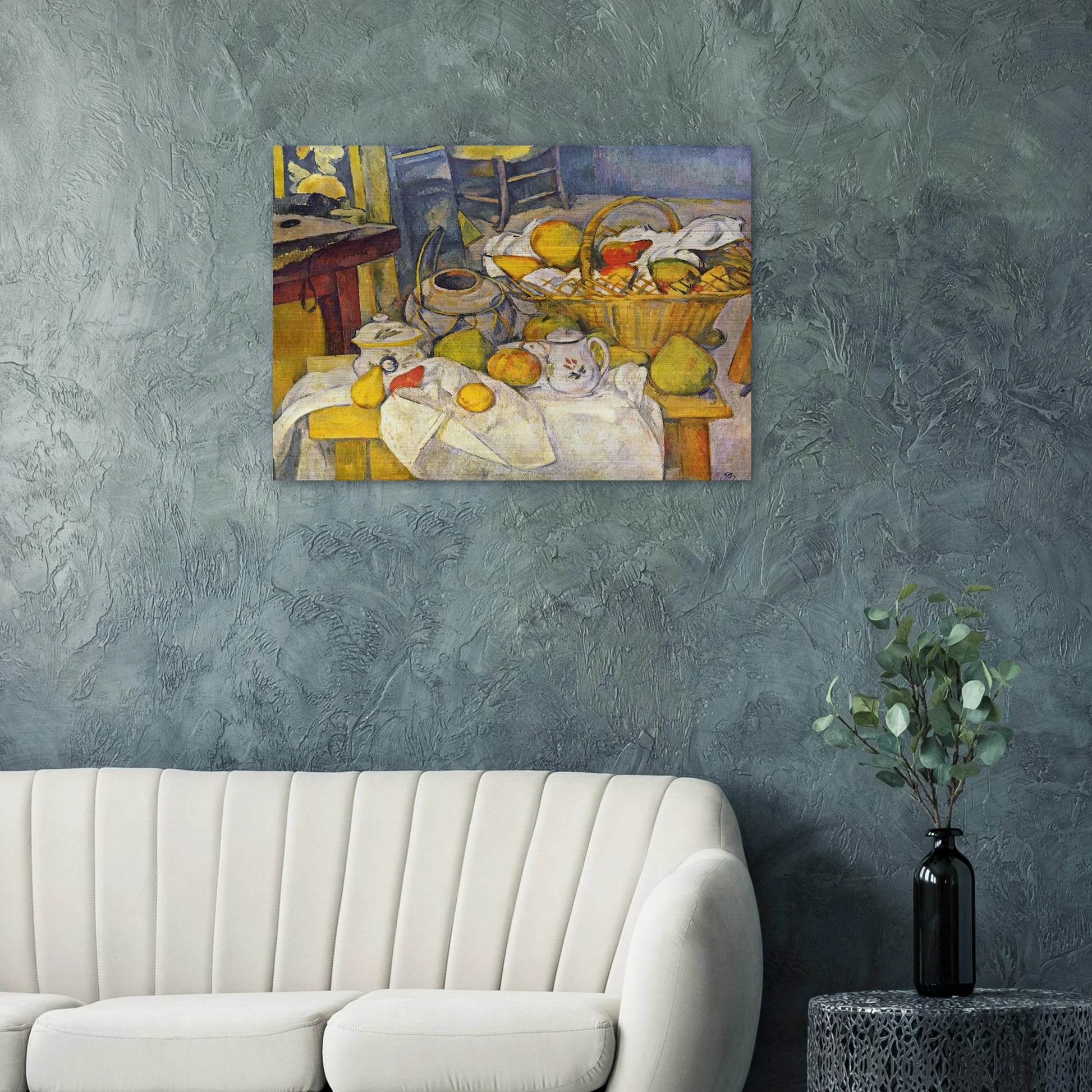 Still life with basket Kitchen table - Paul Cézanne Brushed Aluminum Print - 70x100 cm / 28x40 inches | Paul Cézanne Aluminum Print | Paul Cézanne Prints
