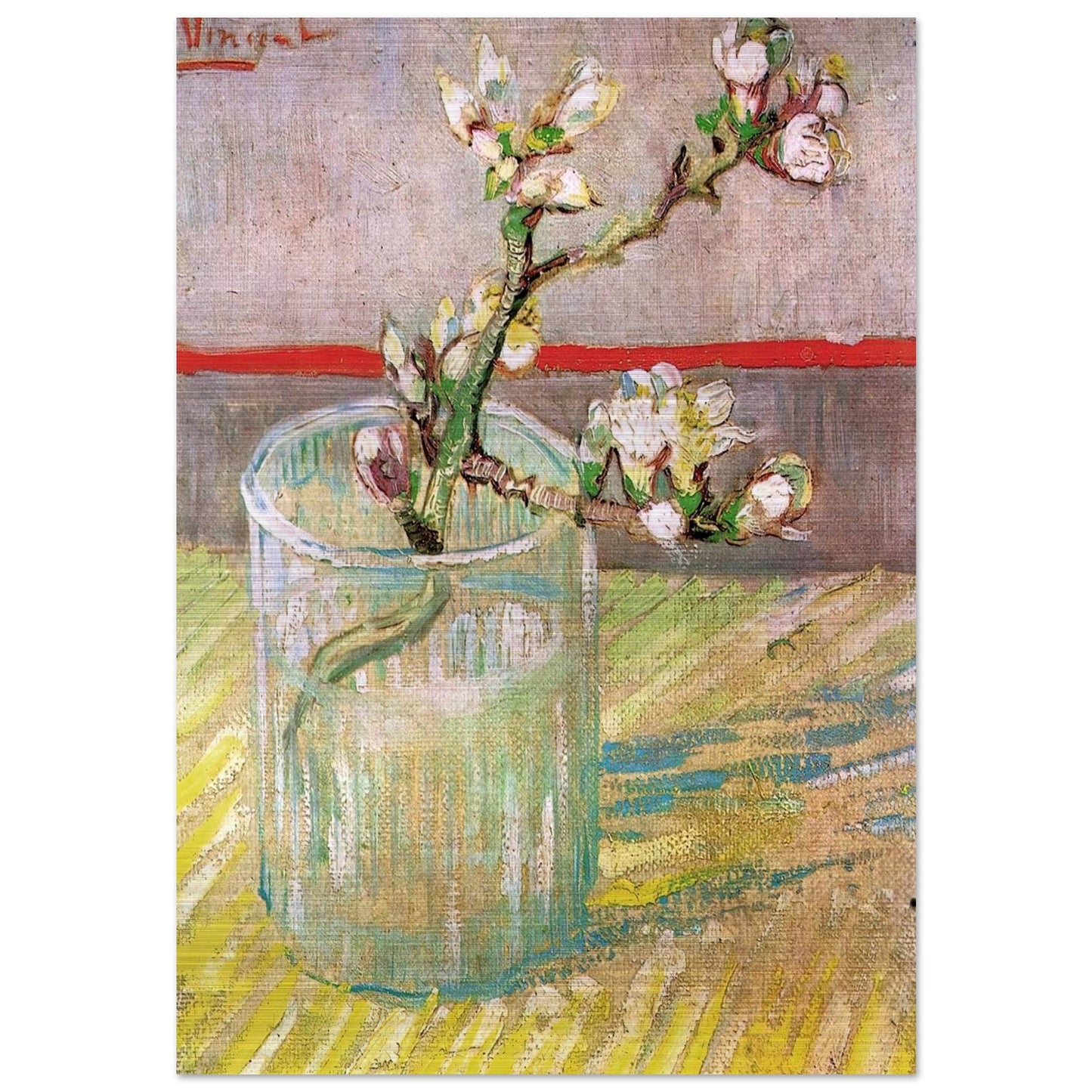 Blossoming Almond Branch in a Glass - Vincent van Gogh Brushed Aluminum Print - 70x100 cm / 28x40 inches | Vincent van Gogh Aluminum Print | Vincent van Gogh Prints