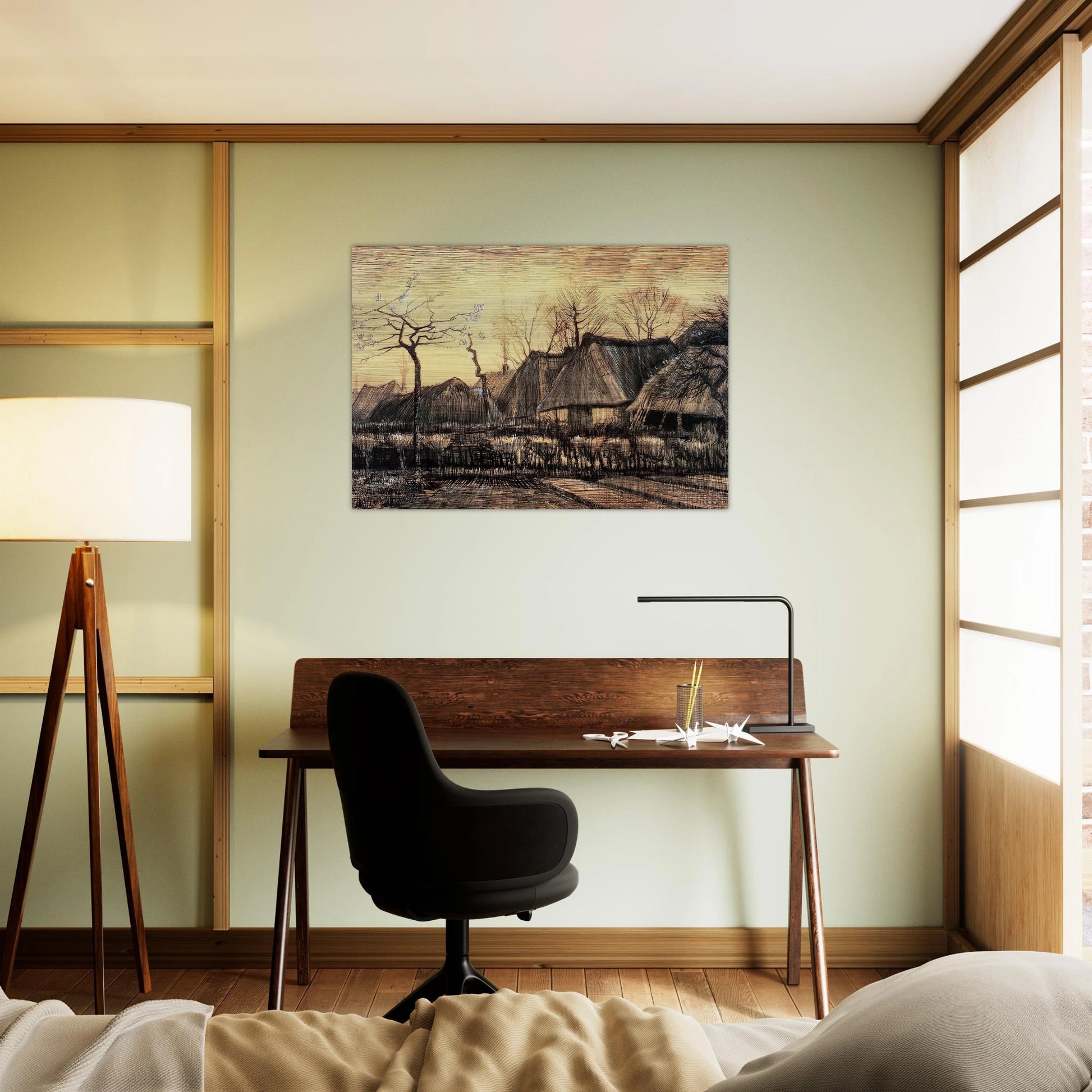 Houses with Thatched Roofs - Vincent van Gogh Brushed Aluminum Print - 70x100 cm / 28x40 inches | Vincent van Gogh Aluminum Print | Vincent van Gogh Prints