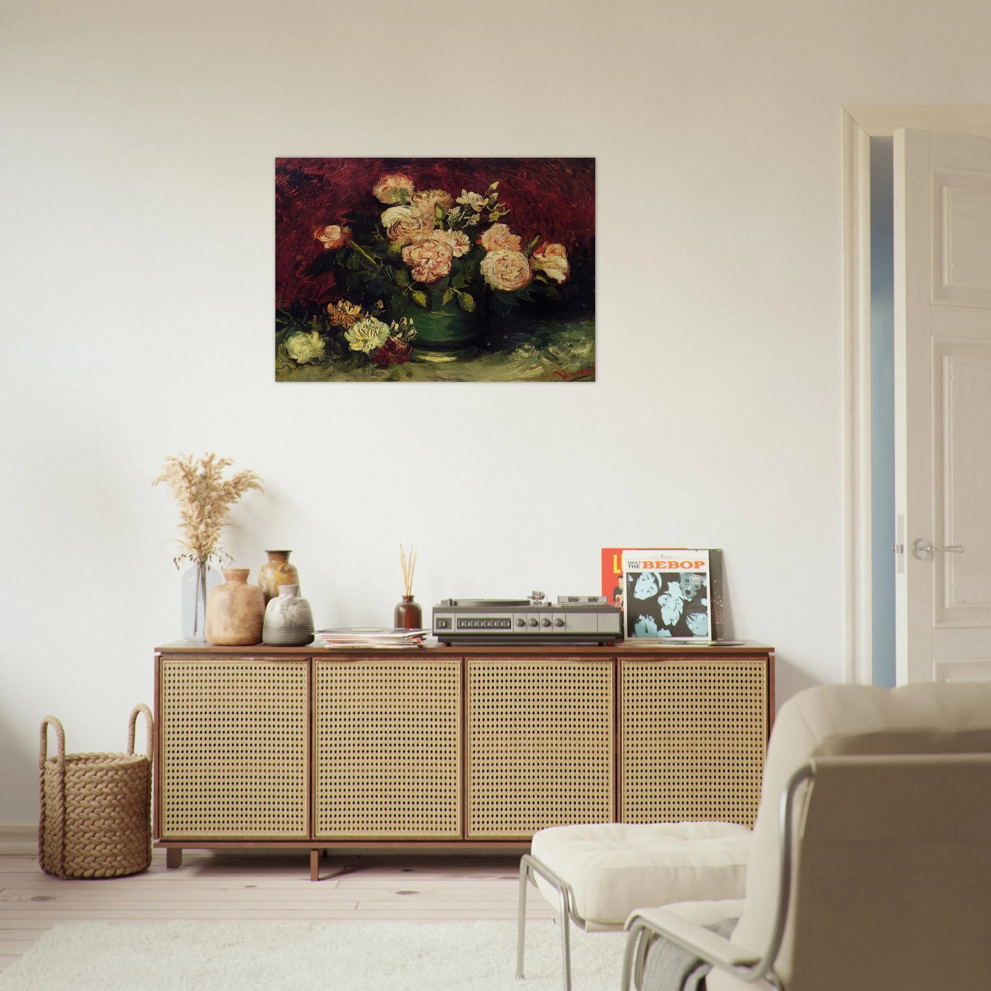 Bowl with Peonies and Roses - Vincent van Gogh Brushed Aluminum Print - 70x100 cm / 28x40 inches | Vincent van Gogh Aluminum Print | Vincent van Gogh Prints