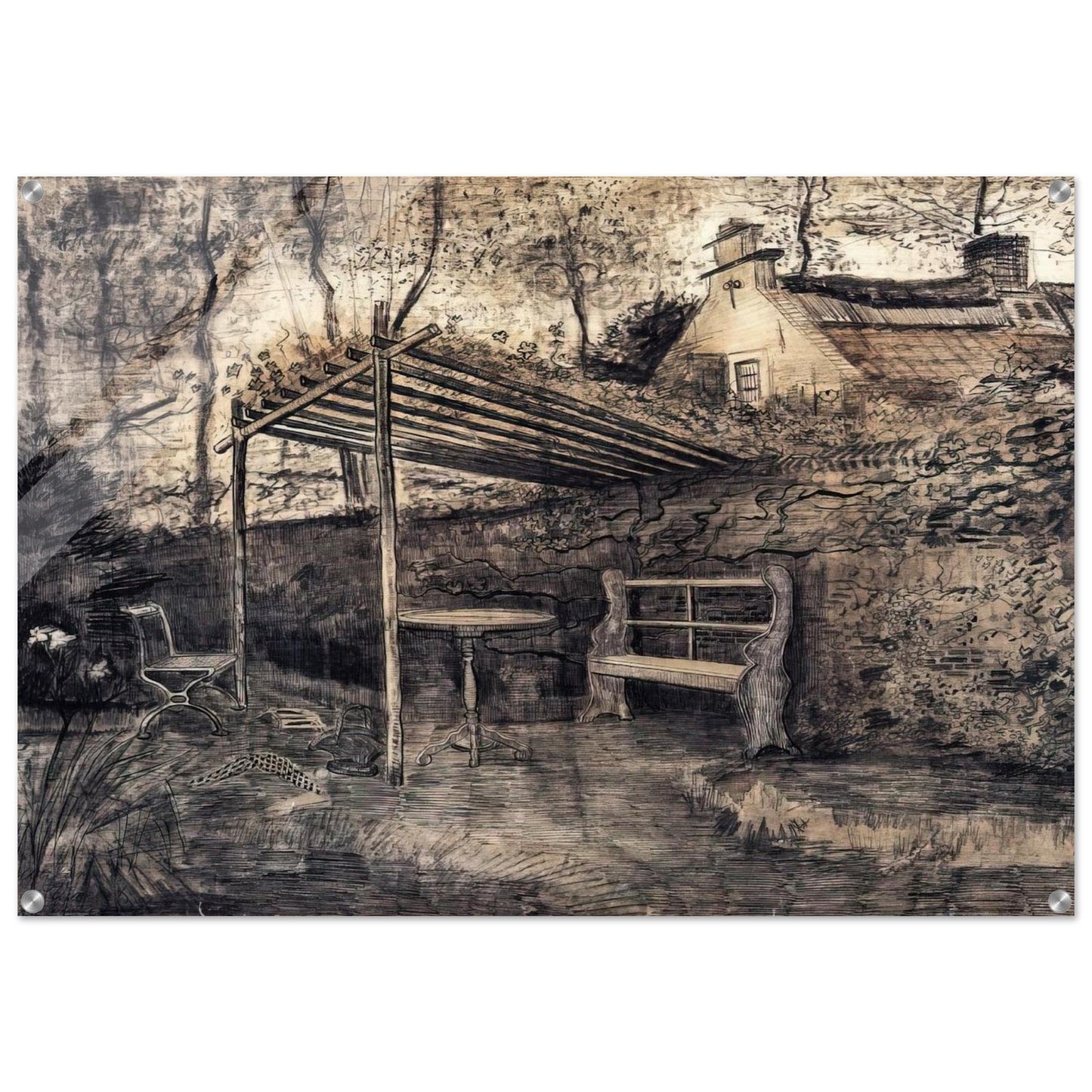 The Garden of the Parsonage with Arbor - Vincent van Gogh Acrylic Print - 70x100 cm / 28x40″ inches | Vincent van Gogh Wall Art | Vincent van Gogh Prints