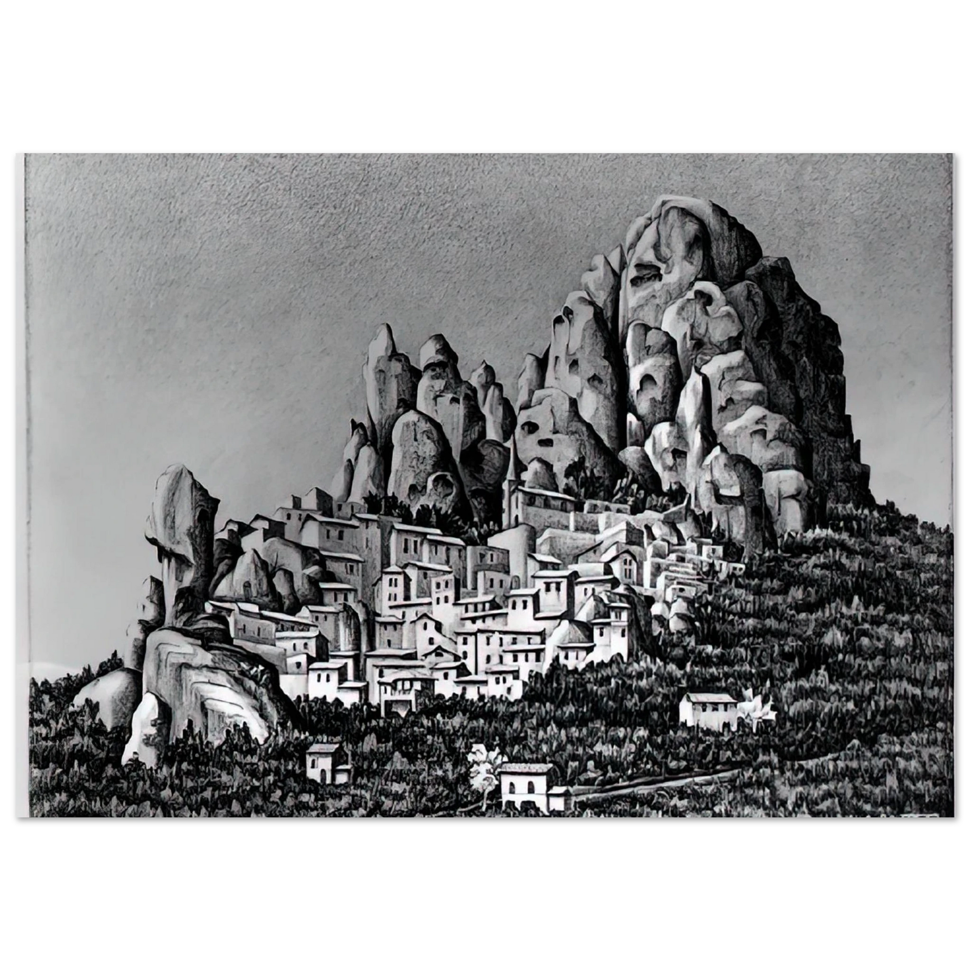 MC Escher - PENTEDATTIO CALABRIA OCTOBER 1930 1930 Wall Art - 60x80 cm / 24x32 inches - Premium Wooden Framed Poster With Fine Art Paper - Wood frame