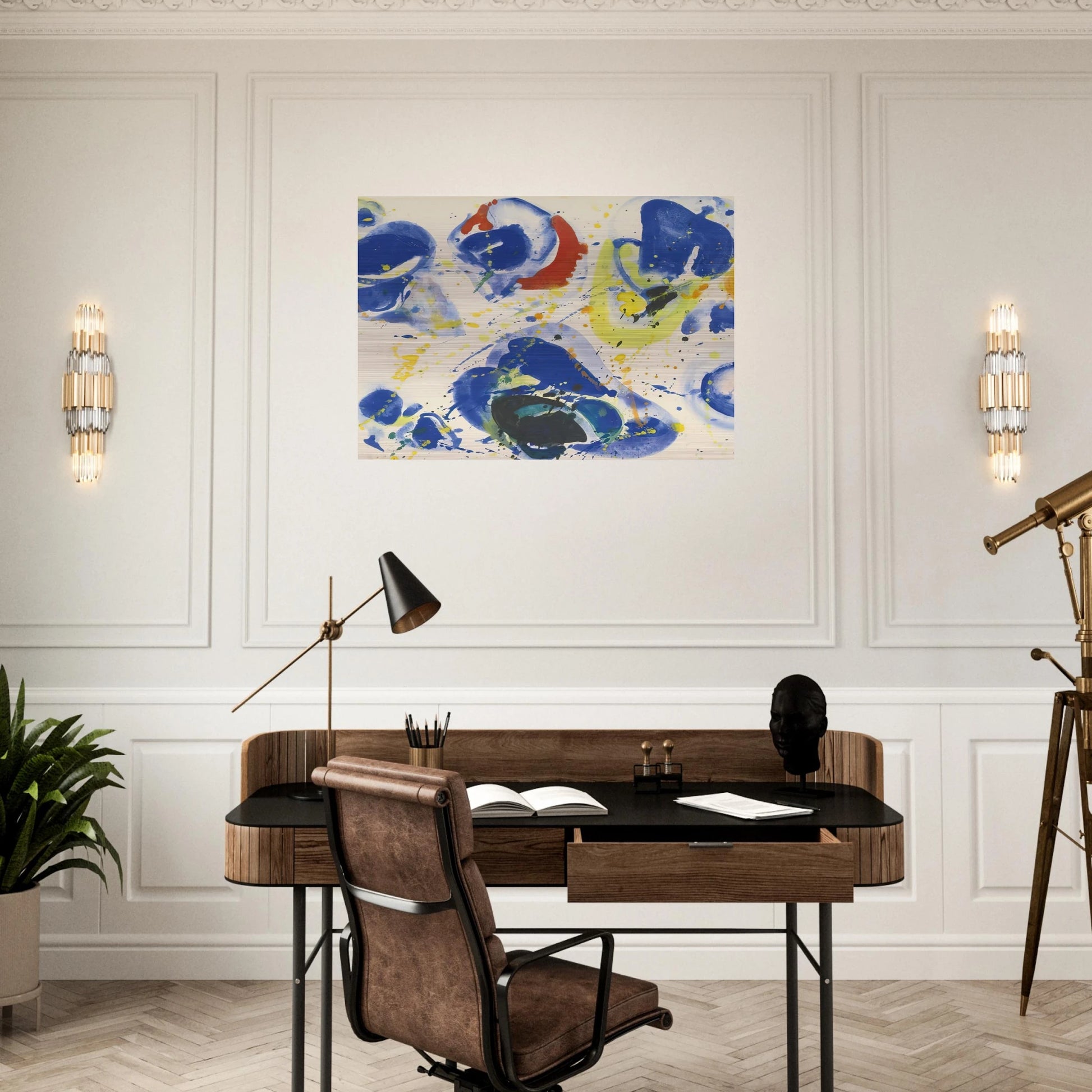 Blue With Red, Yellow and Orange - Sam Francis Brushed Aluminum Print - 70x100 cm / 28x40 inches | Sam Francis Aluminum Print | Sam Francis Prints