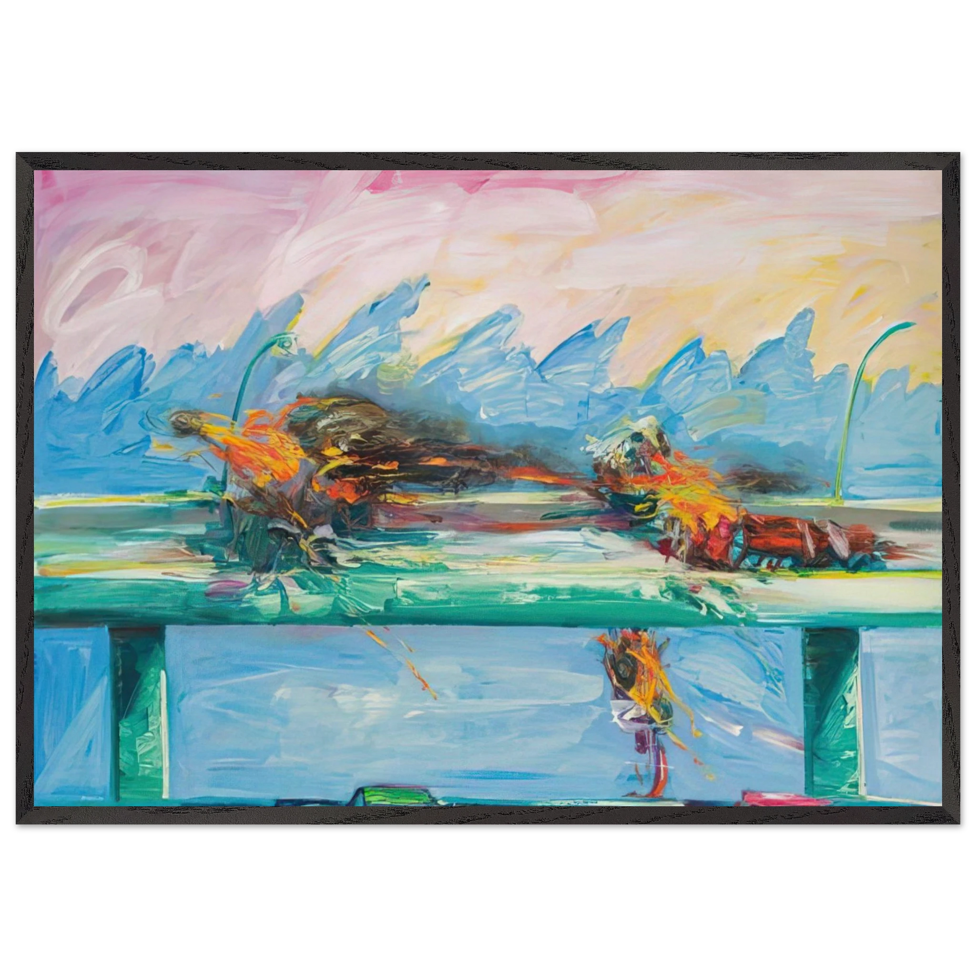 Crash in Phthalo Green - 1984 - Carlos Almaraz Framed Art Print – Black Wooden Frame - Default Title - -Framed Art Print