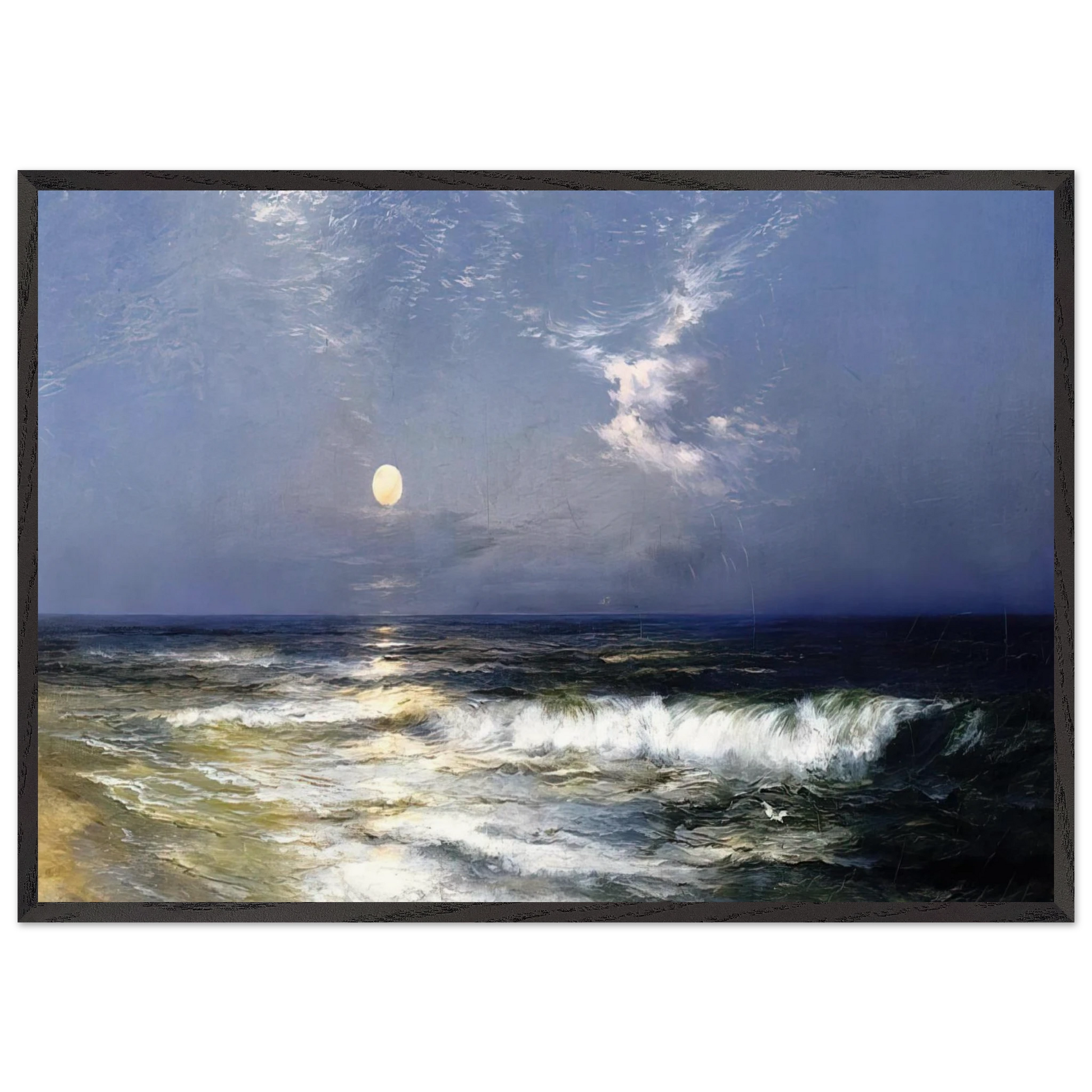 Moonlit Seascape - Thomas Moran Framed Art Print – Black Wooden Frame - Default Title - -Framed Art Print