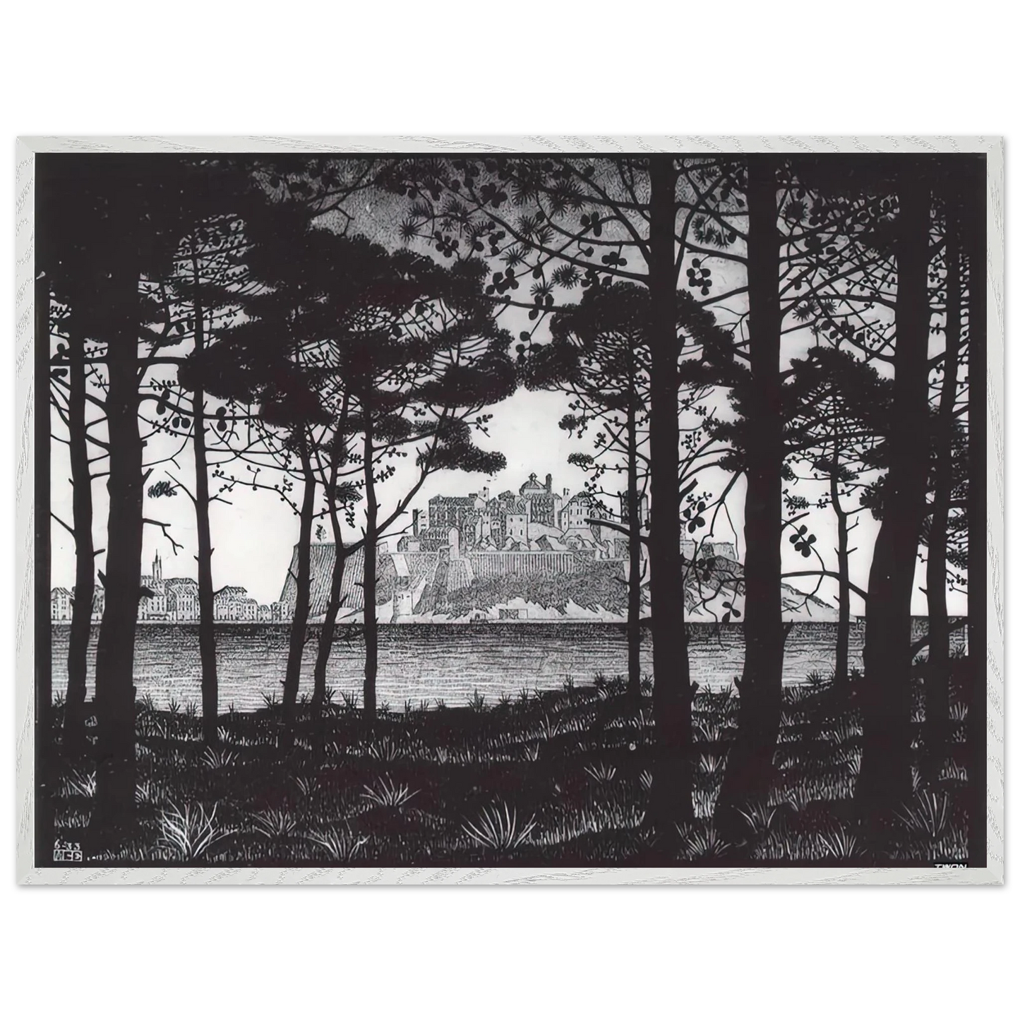 MC Escher - PINETA OF CALVI CORSICA Wall Art - 30x40 cm / 12x16 inches - Premium Wooden Framed Poster With Fine Art Paper - Wood frame