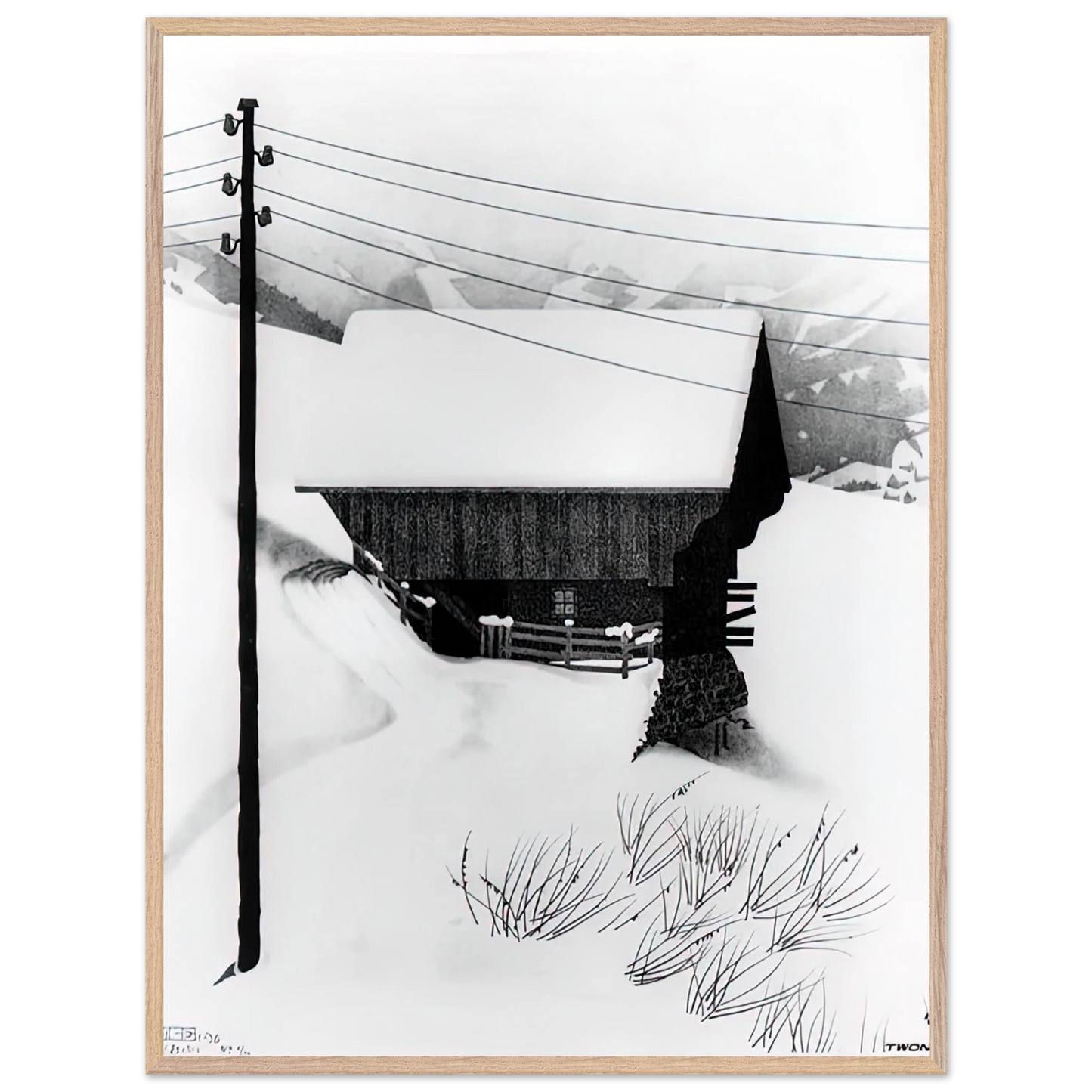 MC Escher - SNOW Wall Art - 30x40 cm / 12x16 inches - Premium Wooden Framed Poster With Fine Art Paper - White frame