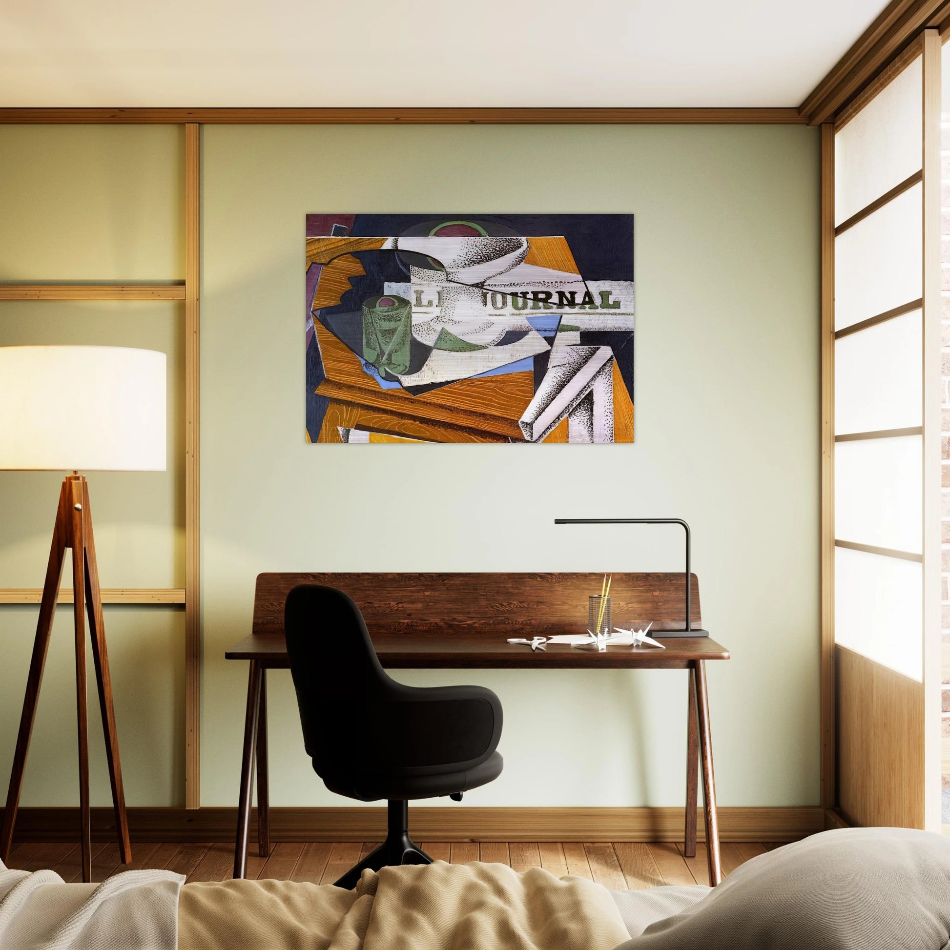 FRUIT BOWL BOOK AND NEWSPAPER - Juan Gris Brushed Aluminum Print - 70x100 cm / 28x40 inches | Juan Gris Aluminum Print | Juan Gris Prints