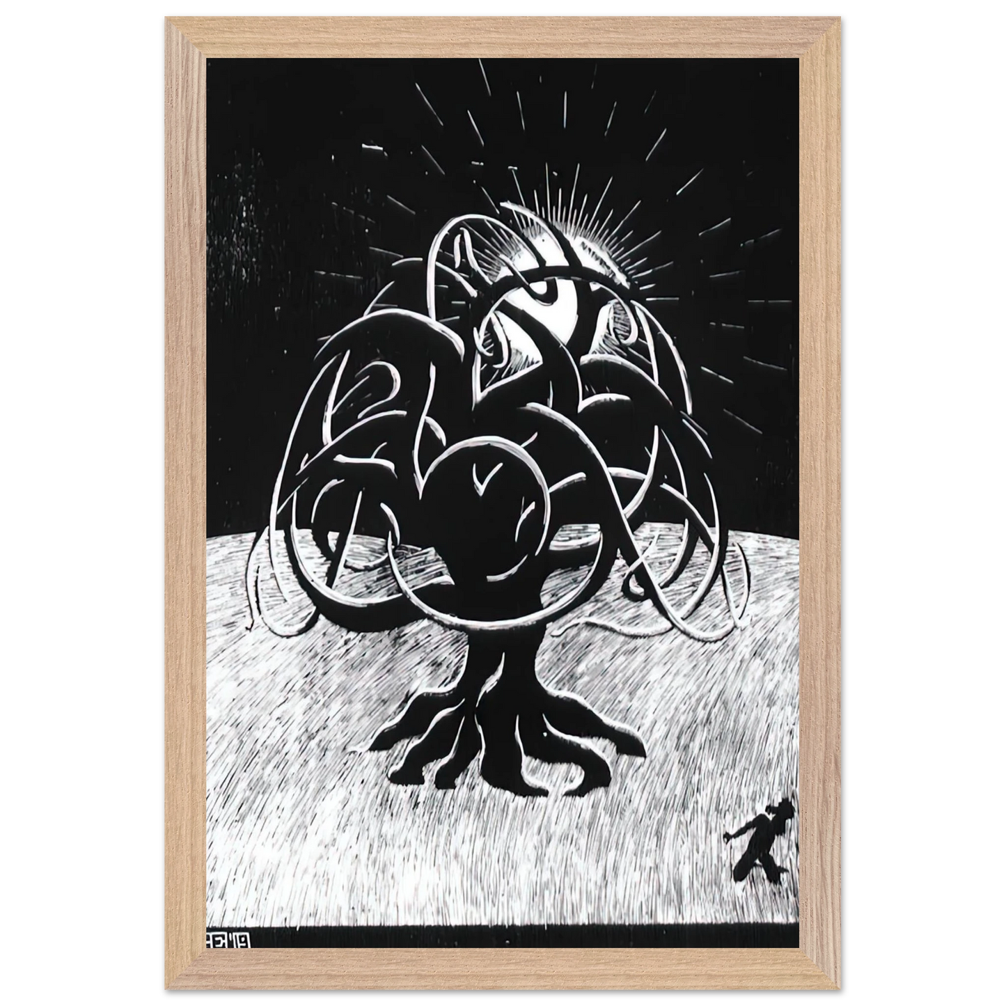 MC Escher - TWON TREE Wall Art - 21x29.7 cm / 8x12" - Premium Wooden Framed Poster With Fine Art Paper - White frame