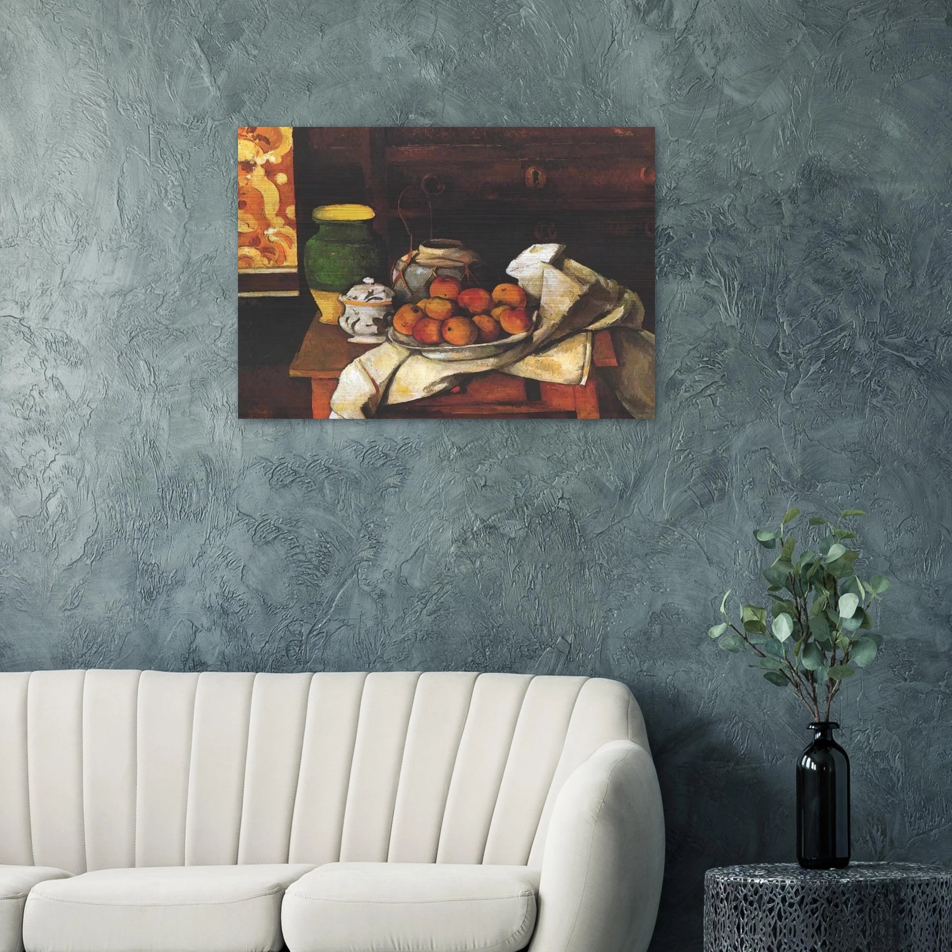 Still life in front of a chest of drawers - Paul Cézanne Brushed Aluminum Print - 70x100 cm / 28x40 inches | Paul Cézanne Aluminum Print | Paul Cézanne Prints
