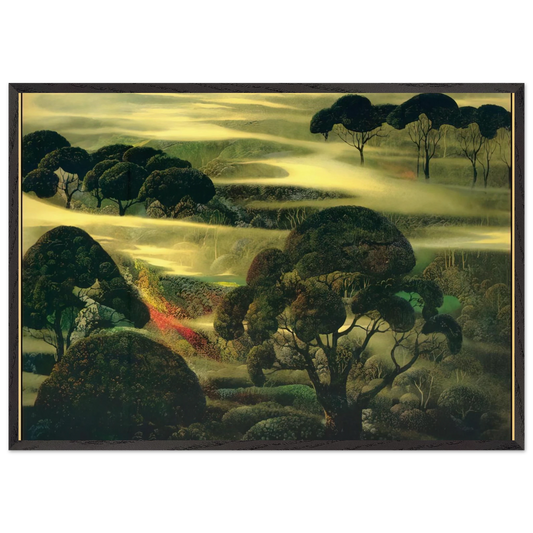 Forest in Fog - Eyvind Earle 70x100 cm / 28x40 inches Framed Art Print – Black Wooden Frame