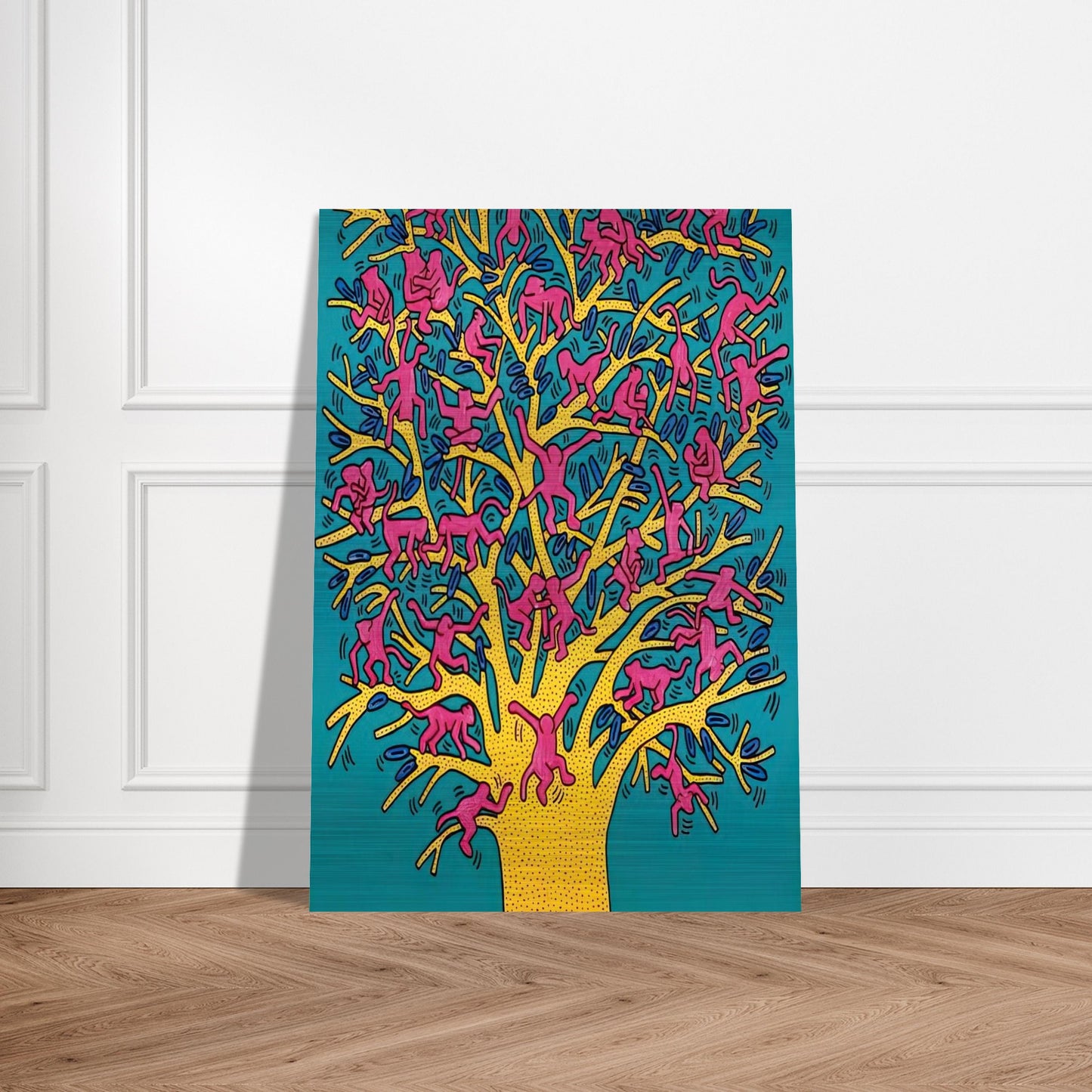 THE TREE OF MONKEYS - Keith Haring Brushed Aluminum Print - 70x100 cm / 28x40 inches | Keith Haring Aluminum Print | Keith Haring Prints