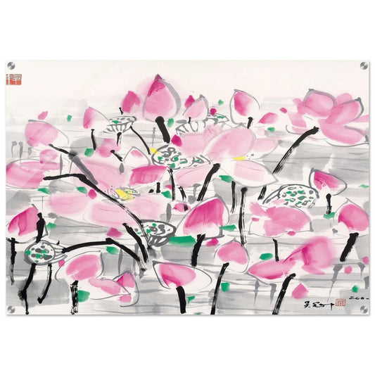 Lotus under the sun - 2001 - Wu Guanzhong Acrylic Print - 70x100 cm / 28x40″ inches