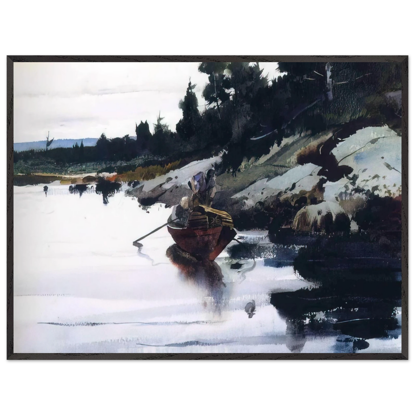 Andrew Wyeth - TURKEY COVE LEDGE Wall Art - 30x40 cm / 12x16 inches - Premium Wooden Framed Poster With Fine Art Paper - White frame