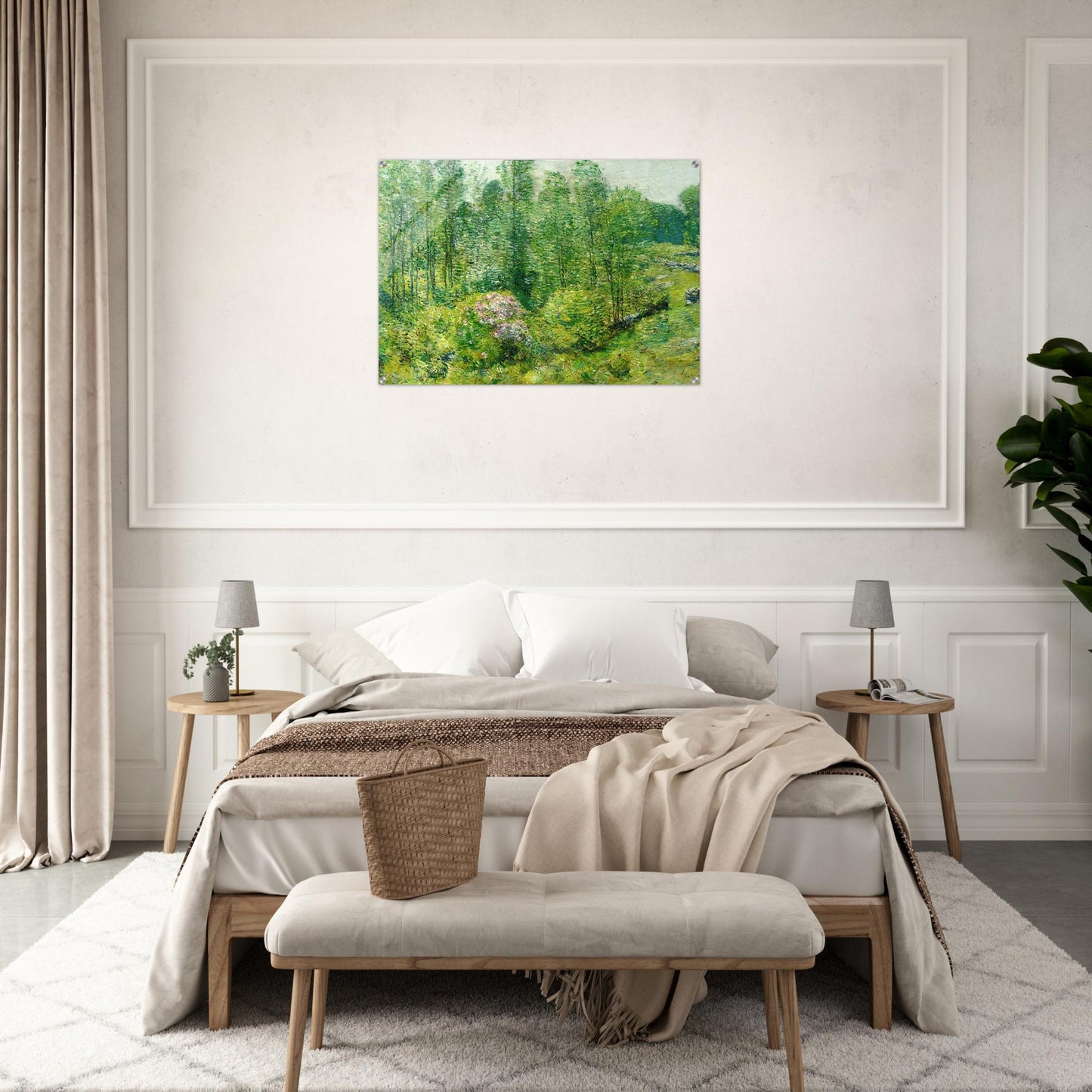 Spring Landscape with a Farmer and White Horse - Childe Hassam Acrylic Print - 70x100 cm / 28x40″ inches | Childe Hassam Wall Art | Childe Hassam Prints