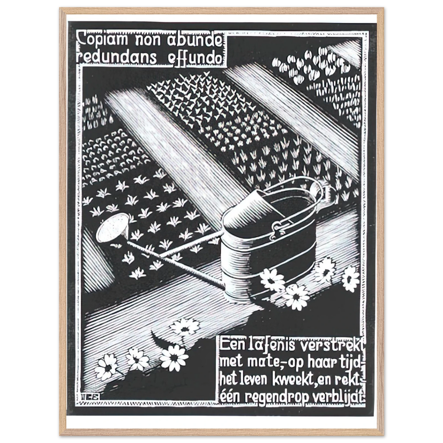 MC Escher - WATERINGCAN Wall Art - 60x80 cm / 24x32 inches - Premium Wooden Framed Poster With Fine Art Paper - White frame