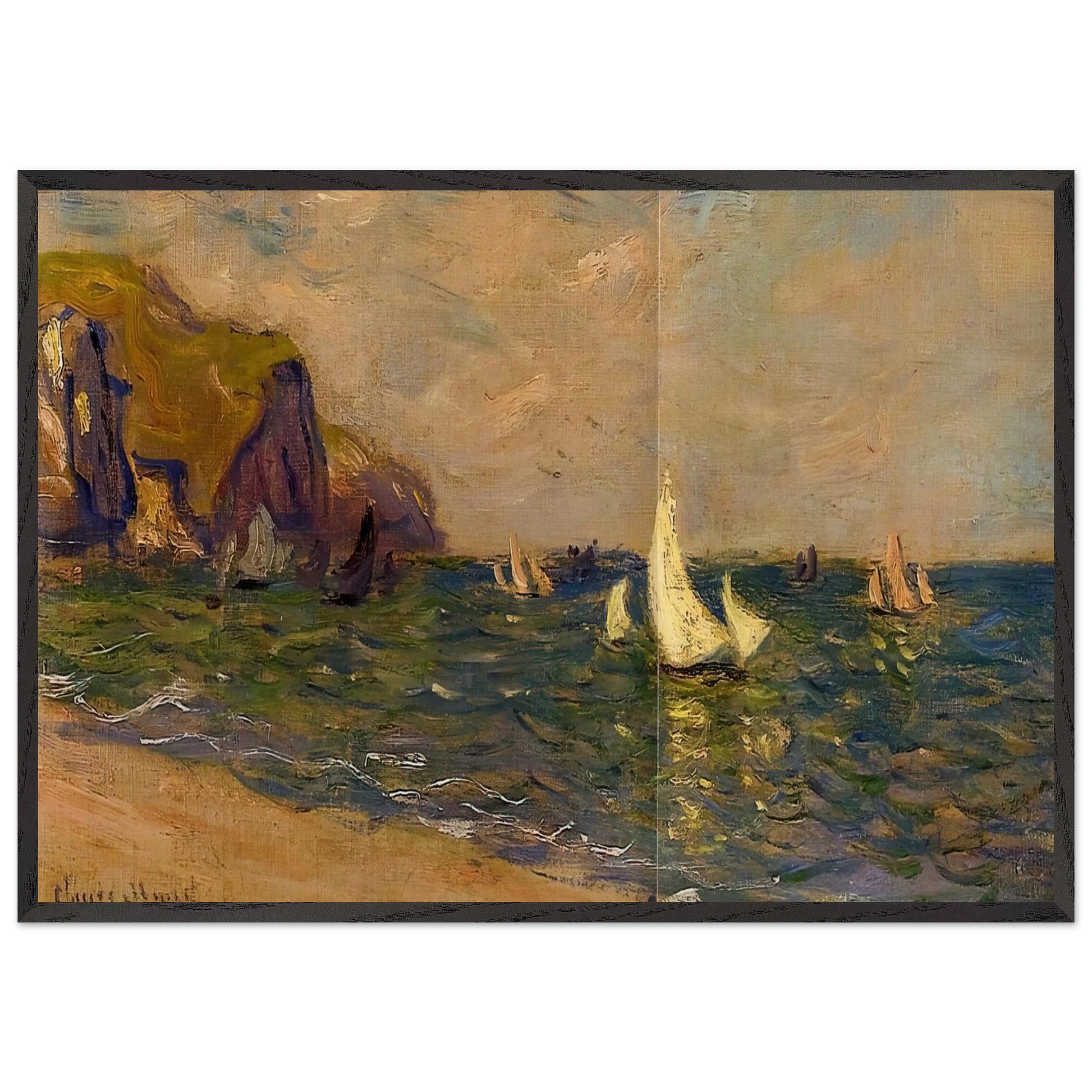 Sailboats at Sea Pourville - claude monet Framed Art Print – Black Wooden Frame - Default Title - -Framed Art Print