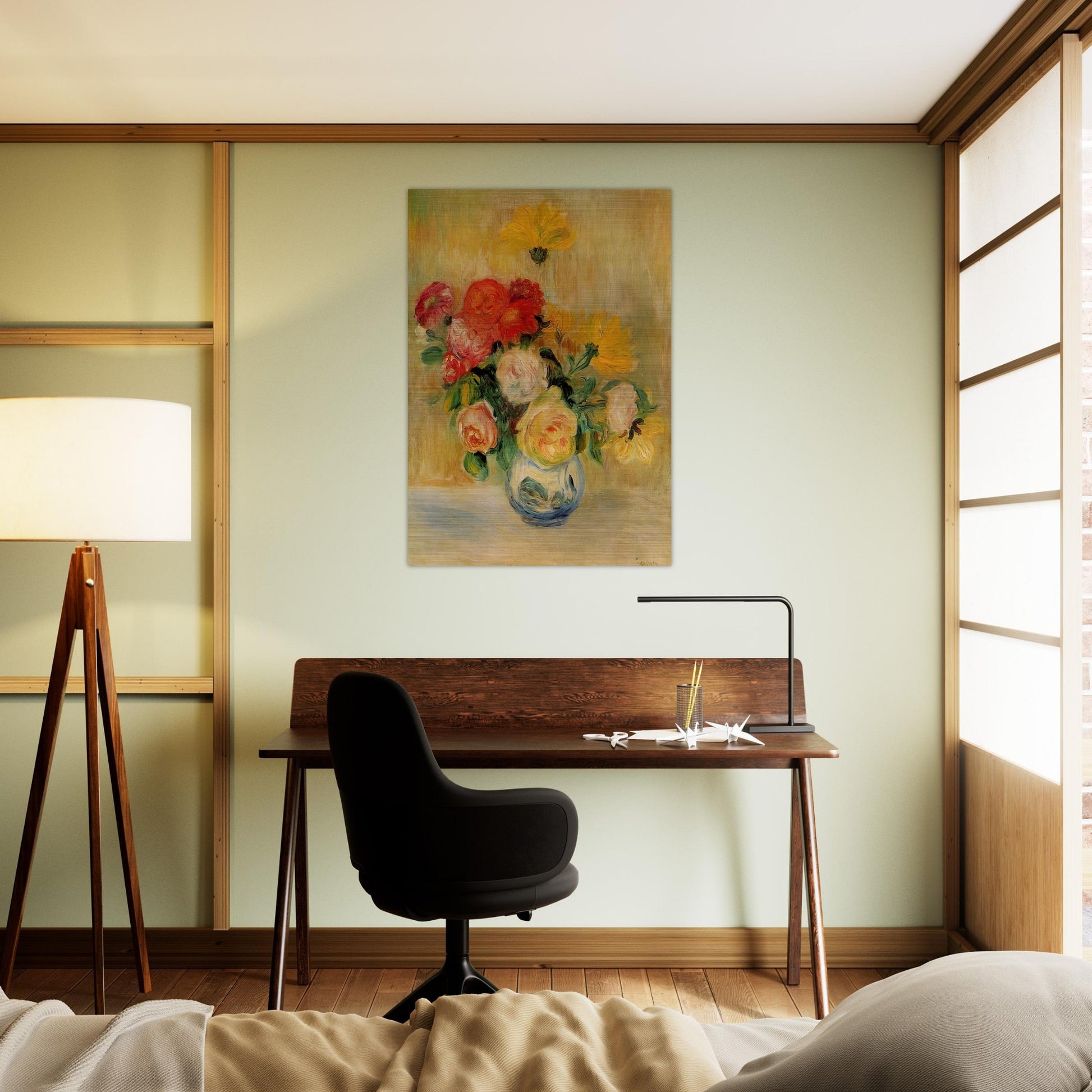 Vase of Roses and Dahlias - Pierre-Auguste Renoir Brushed Aluminum Print - 70x100 cm / 28x40 inches | Pierre-Auguste Renoir Aluminum Print | Pierre-Auguste Renoir Prints