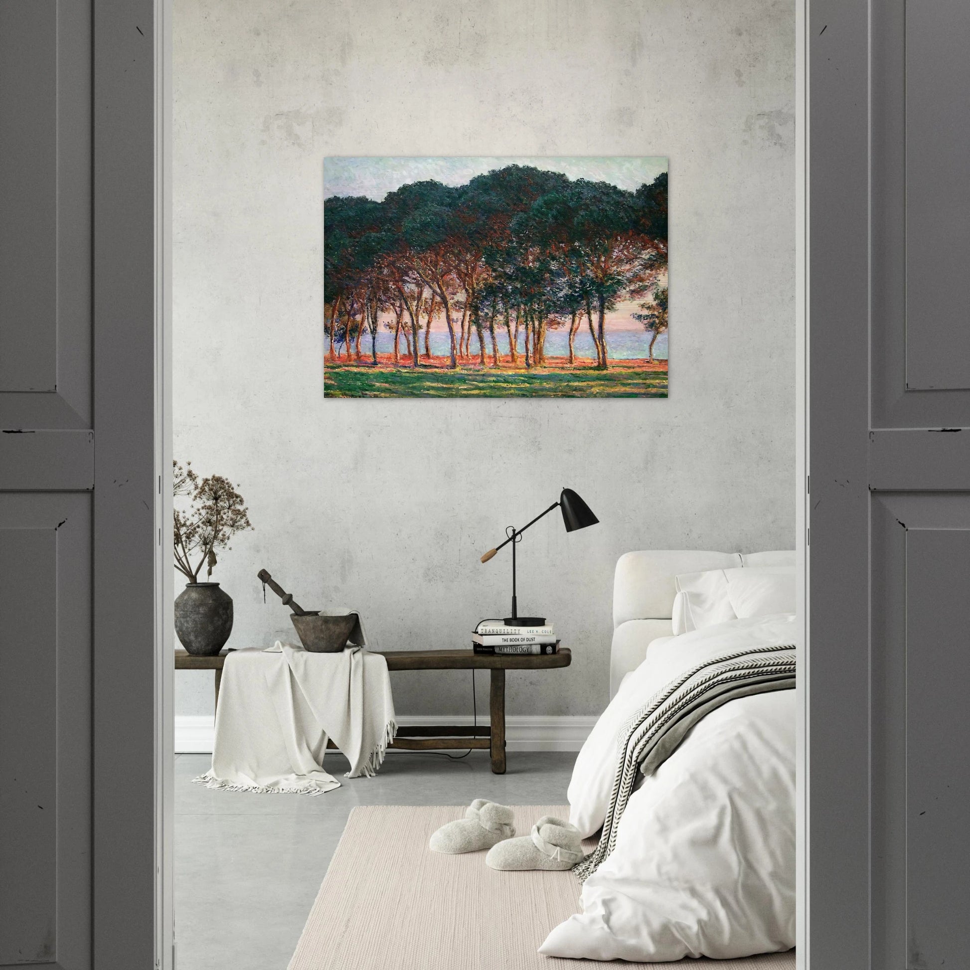 Under the Pine Trees at the End of the Day - claude monet Brushed Aluminum Print - 70x100 cm / 28x40 inches | claude monet Aluminum Print | claude monet Prints
